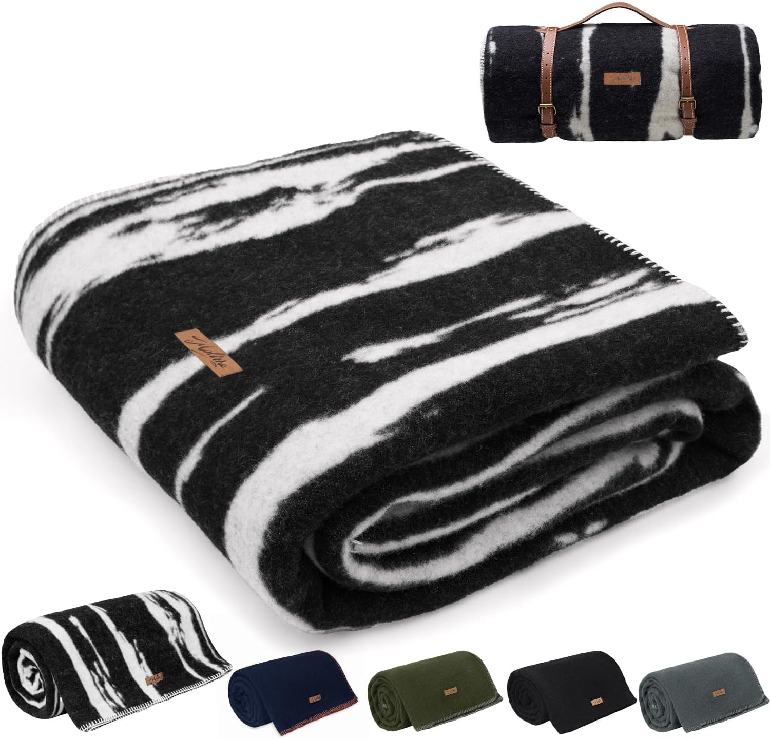 Molithe 100% Wool Blanket, 62"" X 86"", Warm, Thick, Washable, Military Wool Blanket, Great for Camping, Outdoors, Sporting Events, Survival Kits, Large, Navy