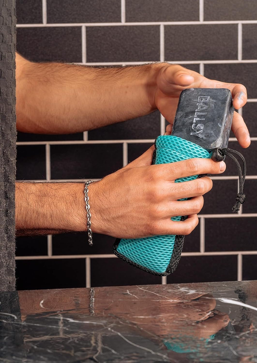 Ballsy Handy Shower Tool - Sud Sack Soap Pouch, Exfoliating Sponge for Baths and Showers - Compatible with Related Bars, Blue image number 1