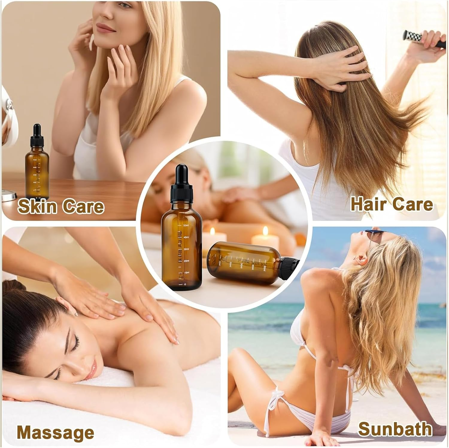 Kzvsiy 5 Pack 50 ML Glass Dropper Bottles with Graduated Scales, Leak-Proof Caps, and Precision Droppers, Uv-Protective Amber Bottles for Essential Oils, DIY Perfume, and Travel Liquid Storage