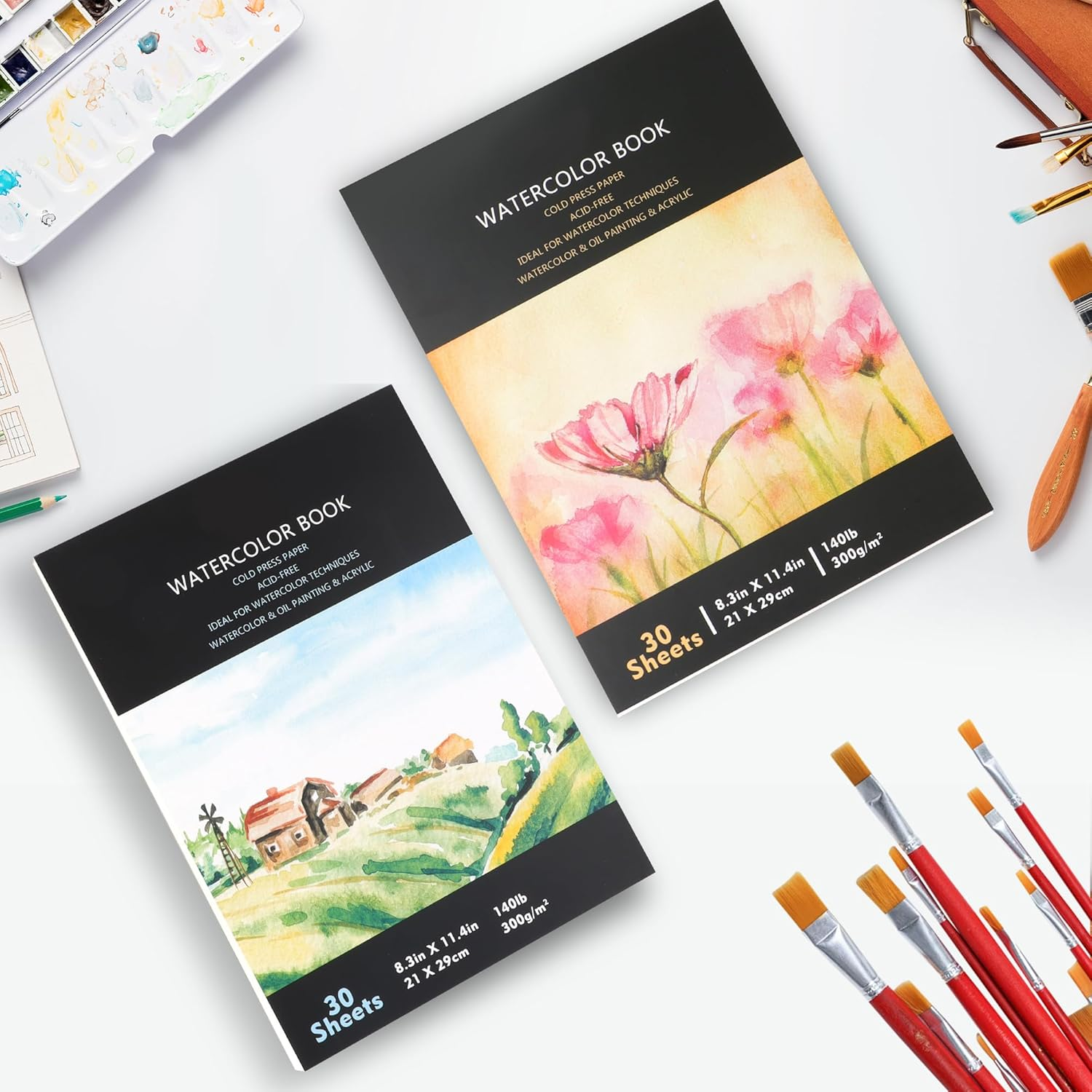 JUNART A4 Watercolour Paper Pad,Good Pigment Dispersion and Colour Adhesion Sketchbook,Perfect for Adults & Kids Indoor and Outdoor Creations,Travel-Friendly(House) image number 4