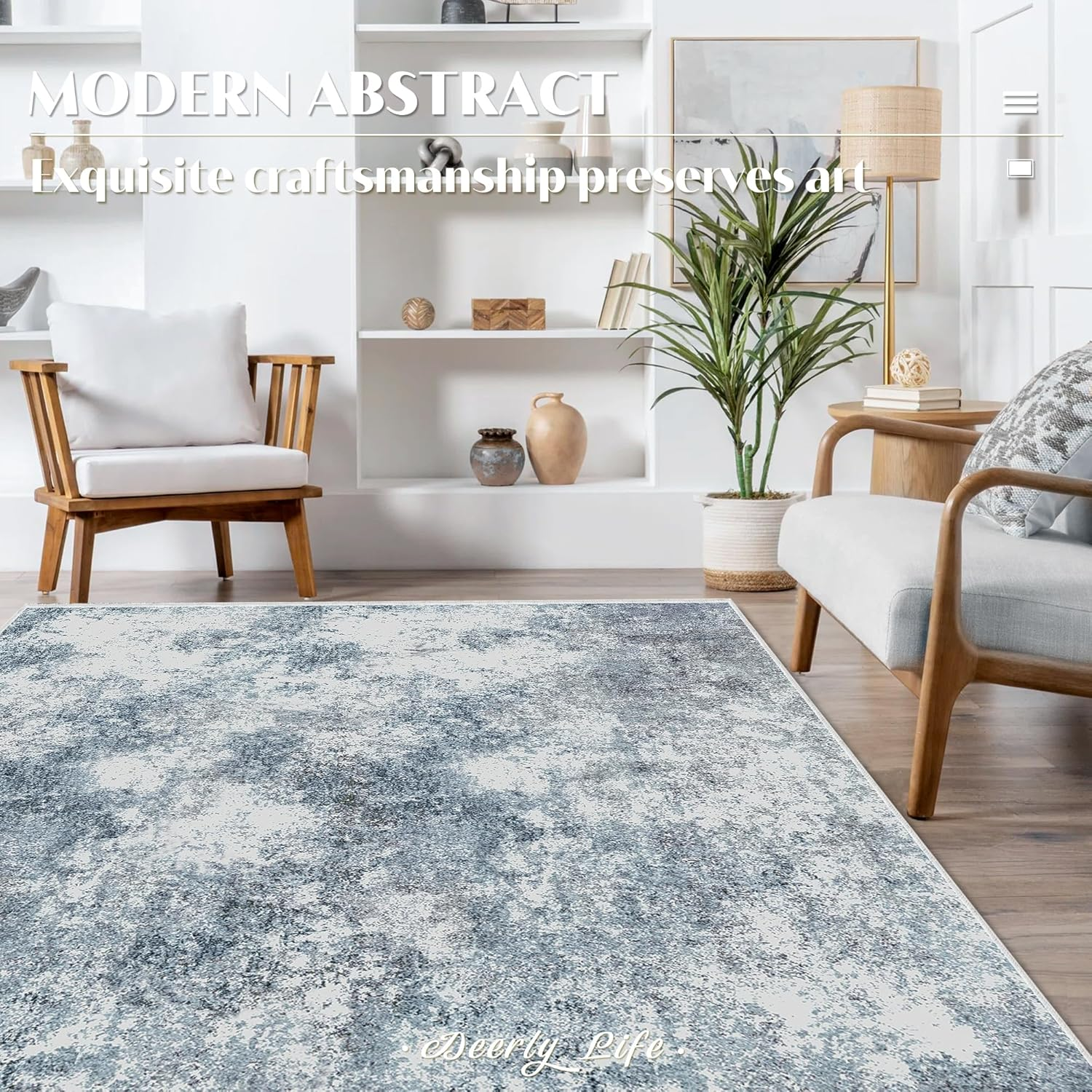 Large Area Rug Living Room Rugs, Modern Abstract Area Rug Deerly Washable Large Bedroom Rug with Non Slip Rubber Backing for under Dining Table Office Bedroom Indoor (Bluegrey, 200X300) image number 7