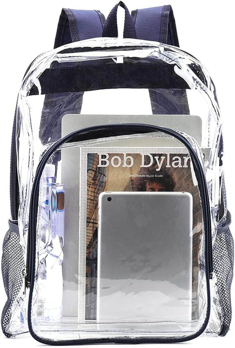Heavy Duty Transparent Clear Backpack See through Backpacks for School Security Travel College, Navy Blue, Large, Clear - Turquoise image number 5
