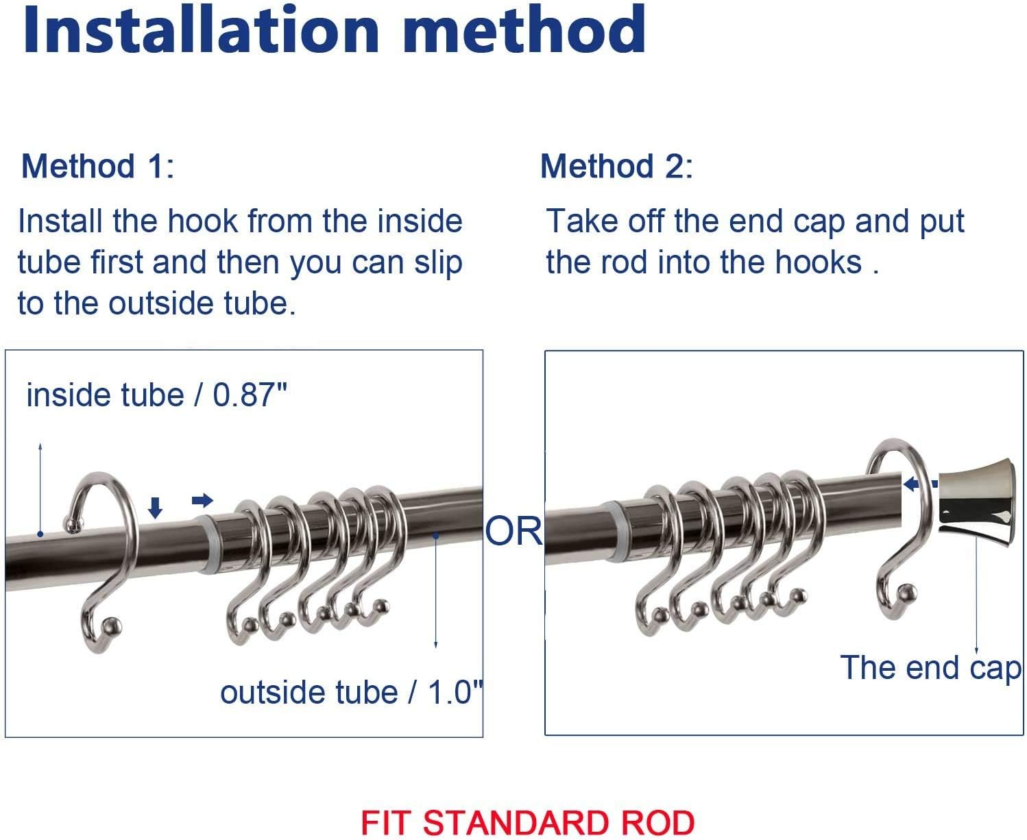 24PCS Metal Shower Curtain Hooks，Rust Resistant S Shaped Hooks Hangers for Shower Curtains, Kitchen Utensils, Clothing, Towels, Etc.(Nickel) image number 3
