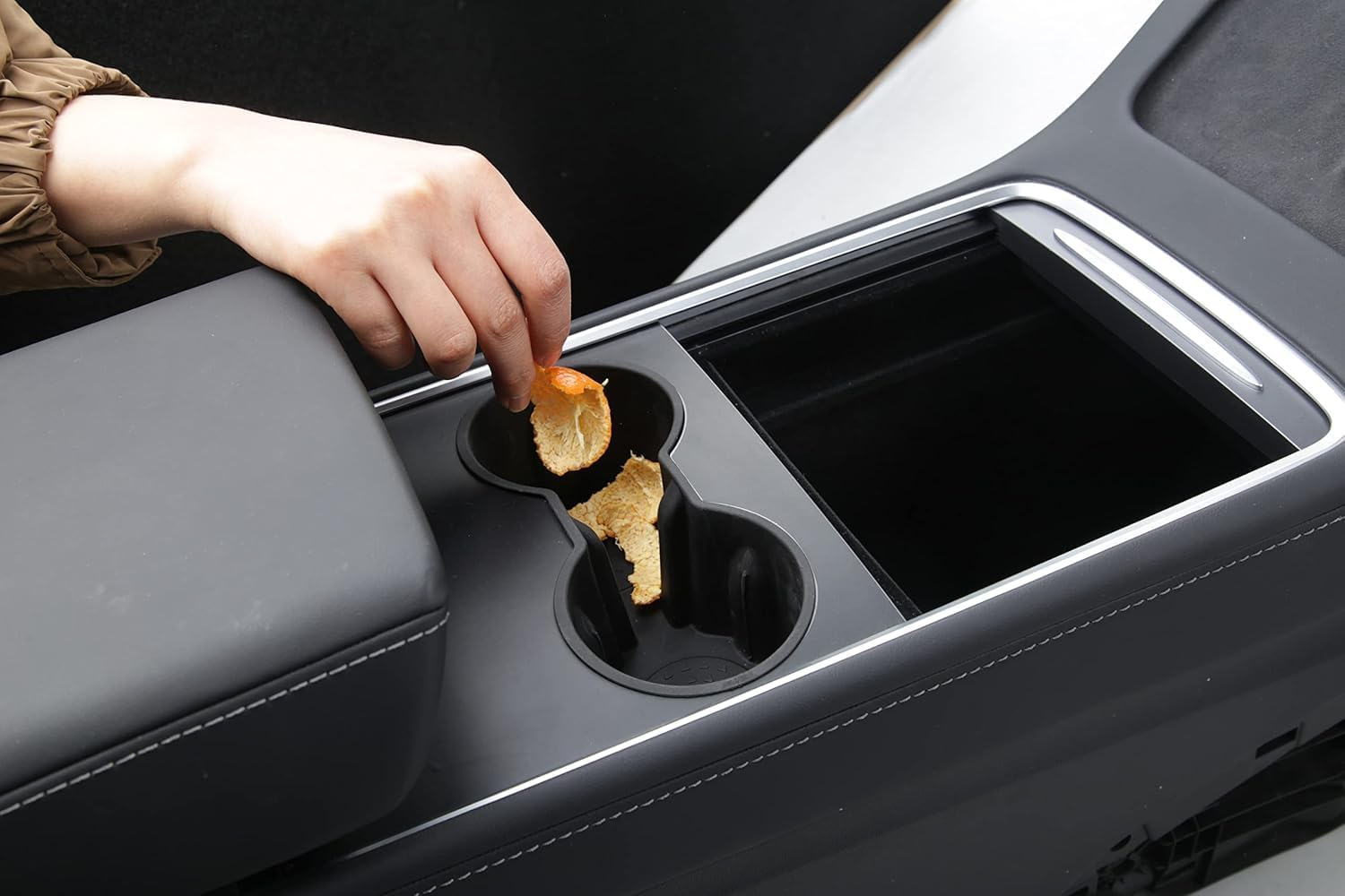 Lh-Tesla Model Y & Model 3 Center Console Cup Holder Insert - Compatible with 2021-2023 New Console Models, Black image number 6