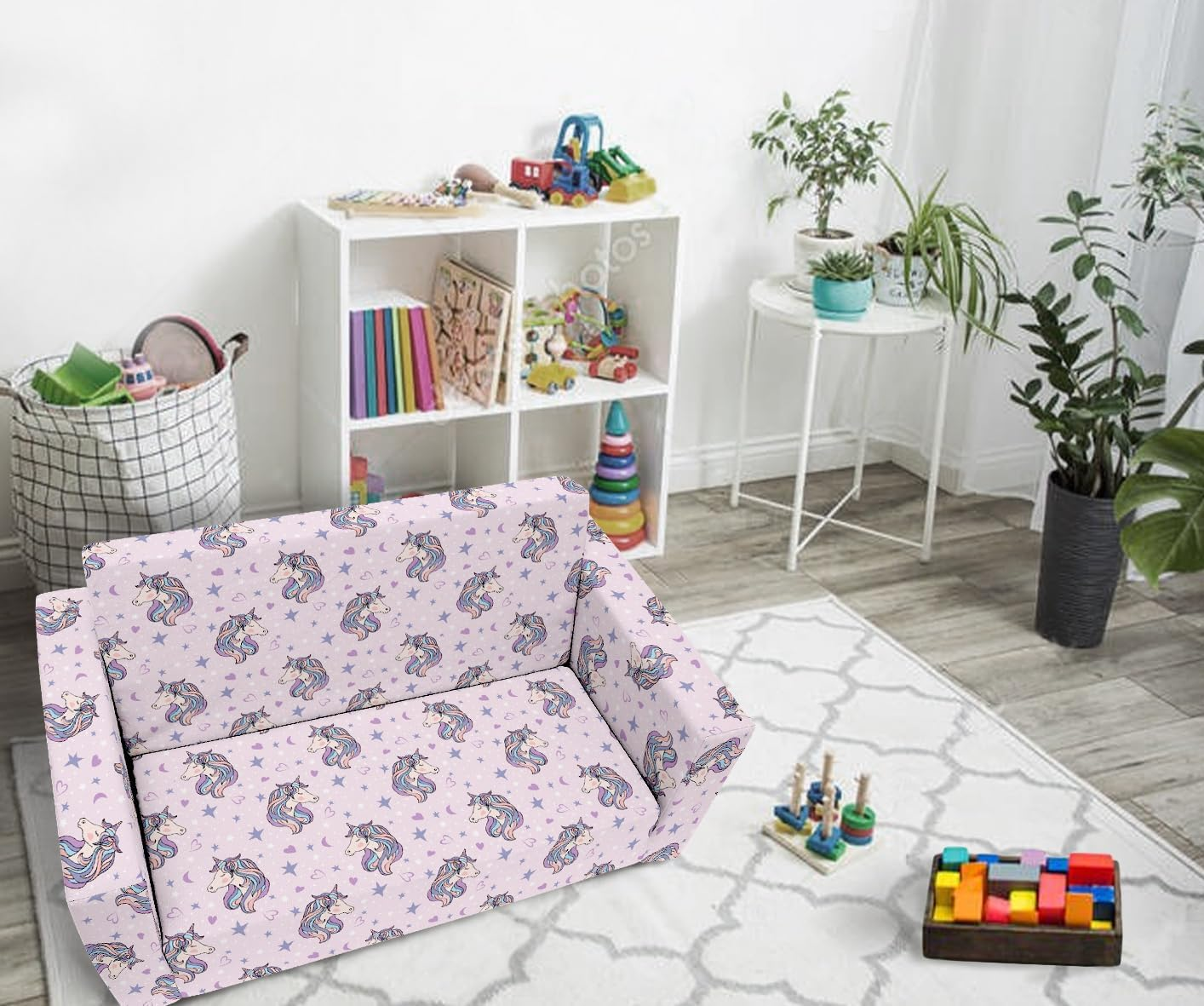 Fond + Found Kids Sofa Couch, 2 in 1 Children'S Convertible Sofa, Extra Soft Flip Open Chairs & Sleeper, Cute Unicorn Print Toddler Chairs Kids Couch for Kids Girls Boys (Pink, Extra Large) image number 3