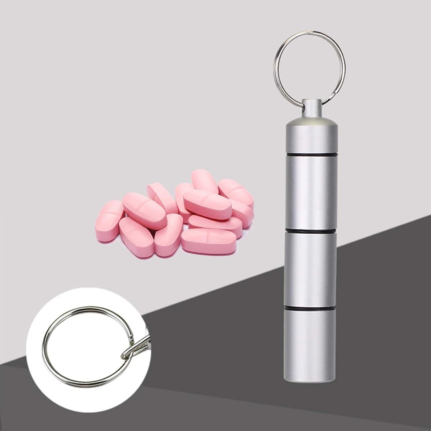 3PCS Portable Pill Case Keychain, 3 Compartment Aluminum Alloy BPA Free Waterproof Sealed Pill Boxes and Stackable Organizer Daily Pill Container for Outdoor Travel Camping image number 3