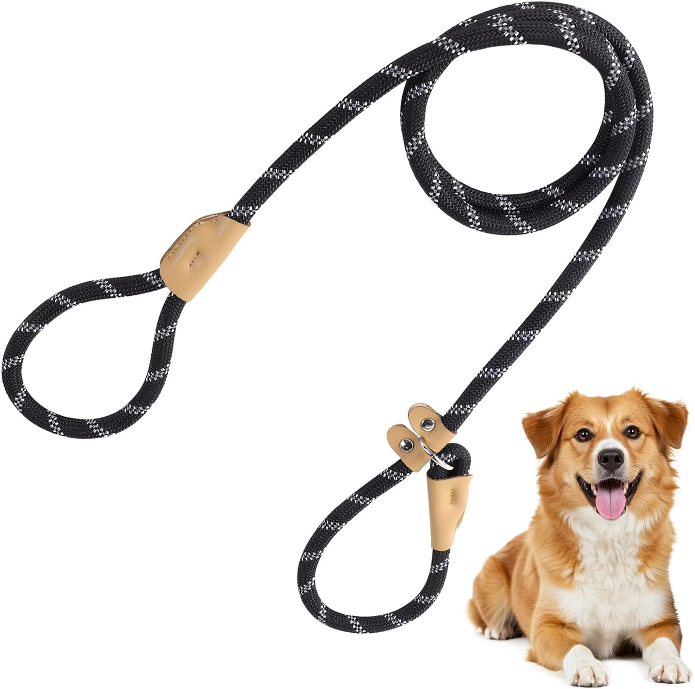 Slip Lead for Dogs - 1.5M X 0.8Cm Nylon Leash with Slip Collar, Long Training Rope for Medium Dogs, Heavy Duty Everyday & Training Lead (Black) image number 1