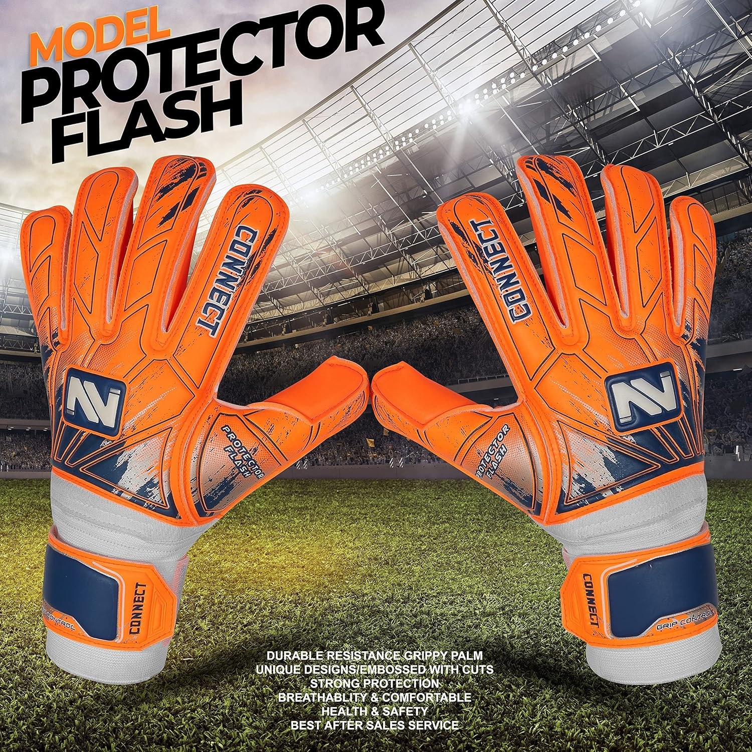 Connect Goalkeeper Gloves Premium Grip, Goalkeeper Gloves Kids, Youth & Adult, Football Gloves with Finger Support, Goalie Gloves, Goalkeeping Gloves Size 4/5/6/7/8/9/10 image number 4