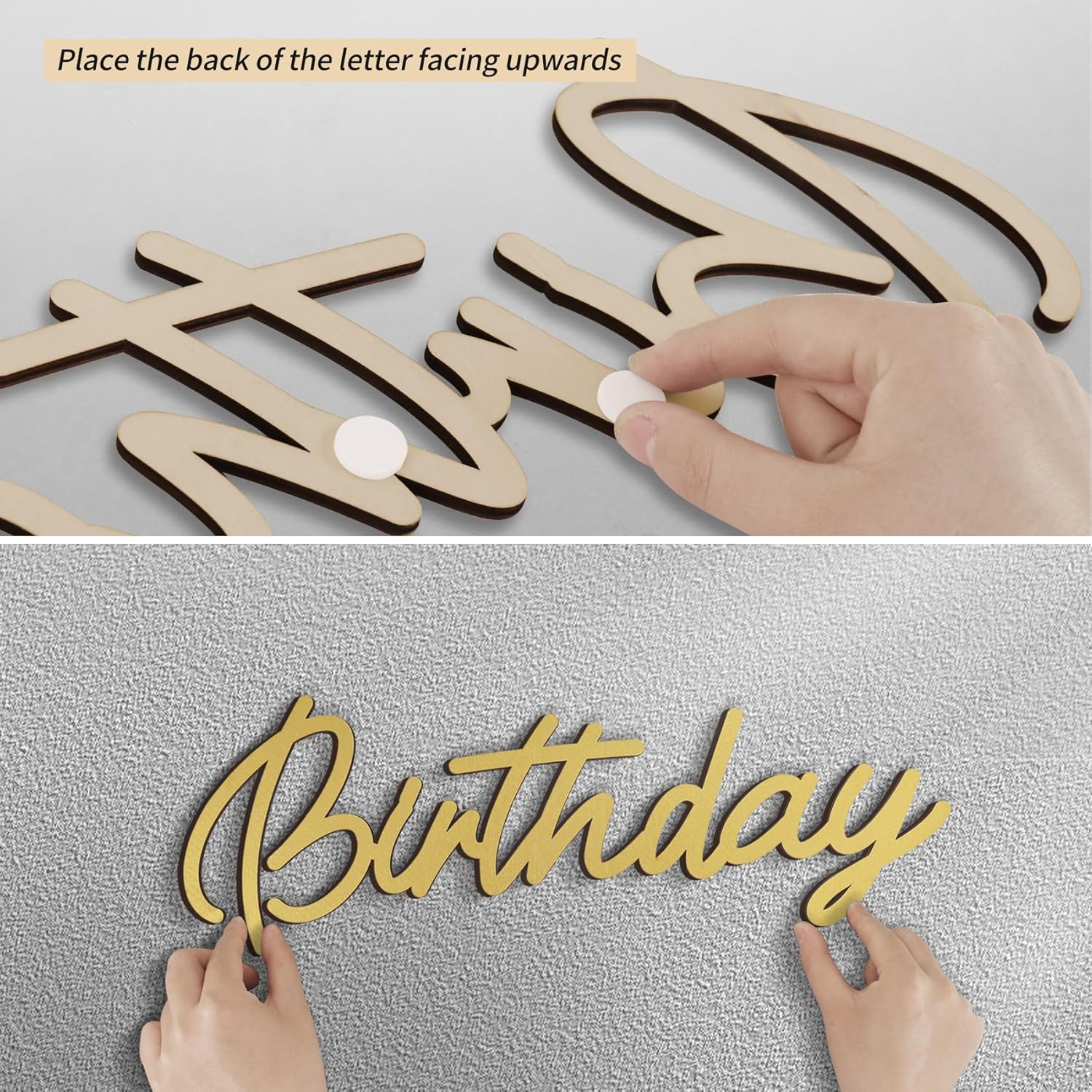 Happy Birthday Wooden Sign with Gold Painted Cutout Wooden Happy Birthday Letters Sign Vintage Rustic Party Decoration Backdrop Wall Photo Prop（Gold） - Gold image number 3