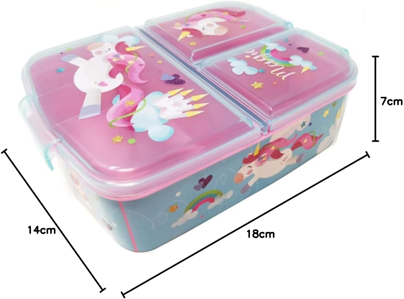 Theonoi Children'S Lunchbox, Sandwich Box with Compartments and Dividers, Nursery Lunchbox Made of Bpa-Free Plastic - Unicorn A1 image number 3