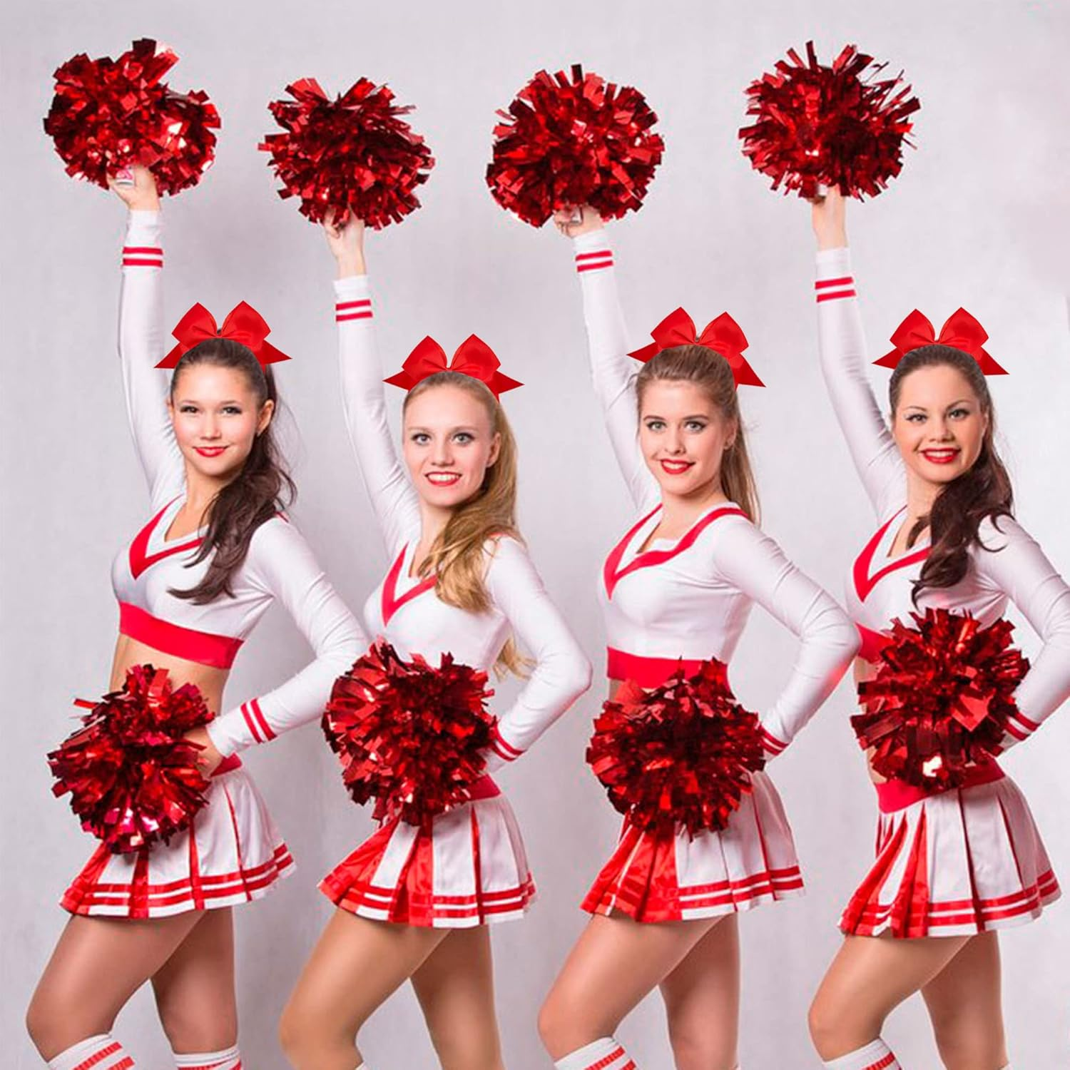 4 Pieces Ponytail Holder Cheerleading Girls Bow Hair Bobbles Hair Bow Cheering Large Bow Headband Jumbo Ponytail Elastic Hair Band Bowknot Hair Bands Headpiece (Red) image number 5