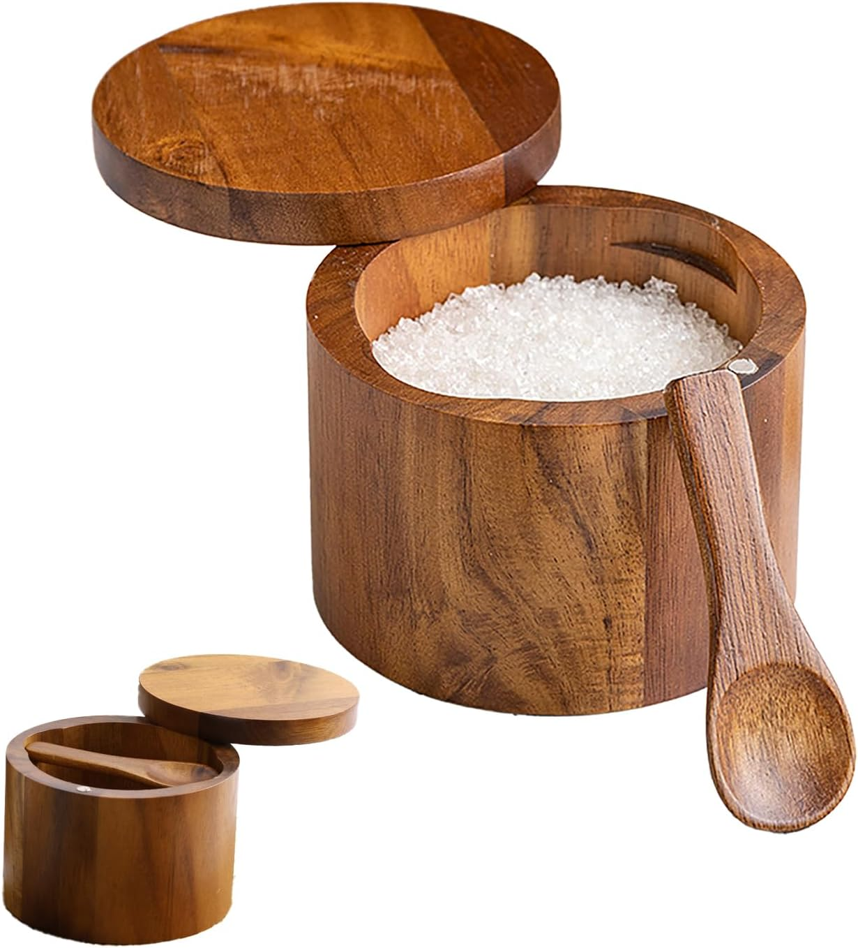 Wood Salt Shaker,Salt Container with Built-In Spoon and Magnetic Screw Ca,Sugar Bowl,Spice Bo,Spice Jar for Sea Salt Herbs or Favorite Seasonings image number 1