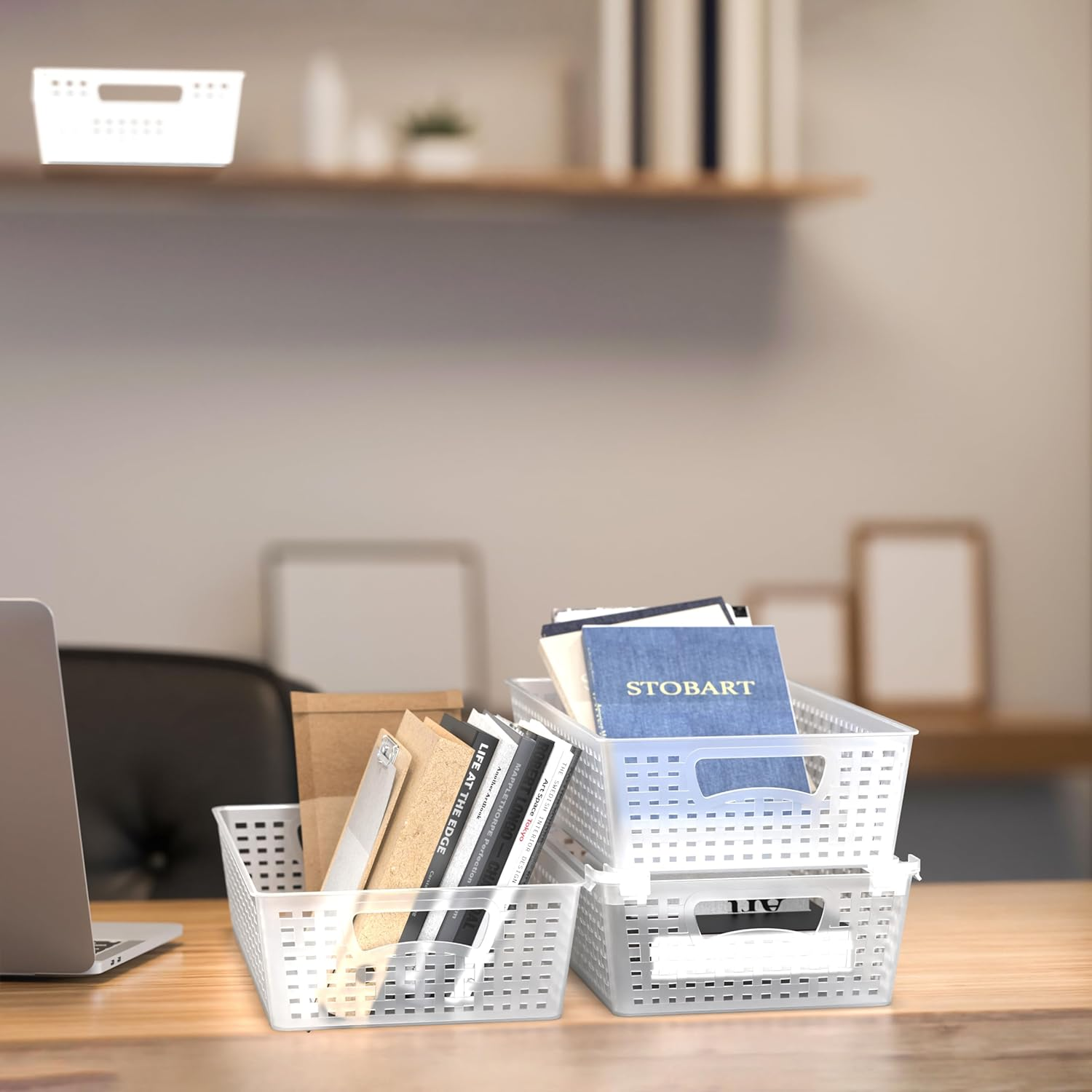 Simple Houseware Stackable Plastic Storage Baskets Kitchen Drawer Organiser, 6 Pack, Clear