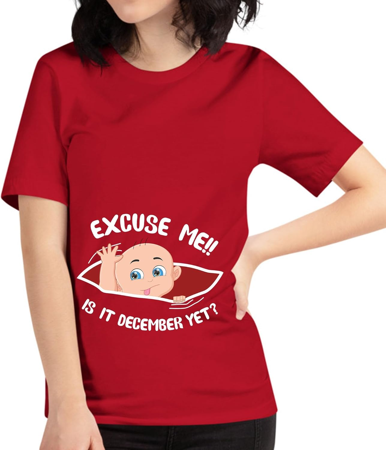Personalized Month Womens Excuse Me Is It December yet Cute Baby Girl Funny Pregnancy T-Shirt image number 4