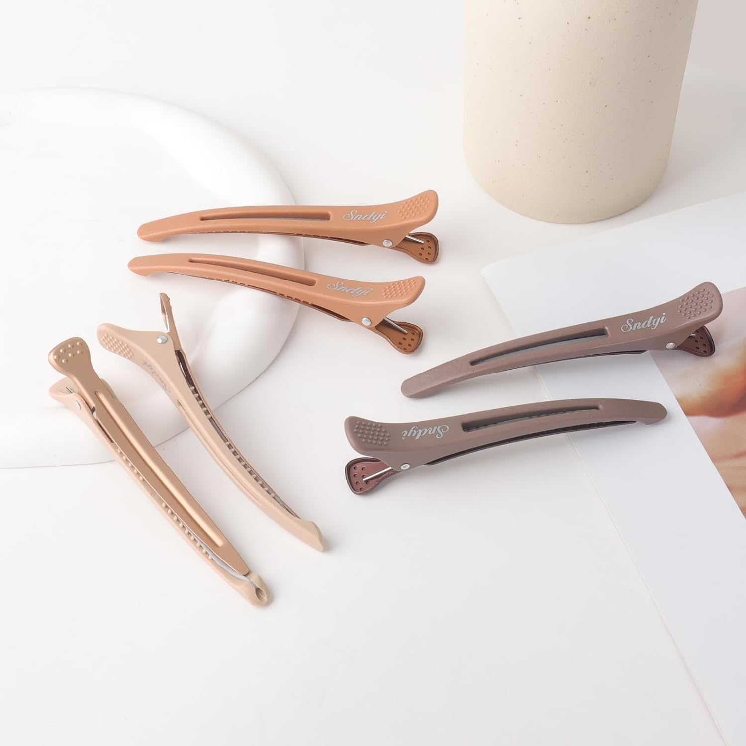 Sndyi Hair Clips, Hairdressing Supplies, Pack of 12 Hair Clips for Styling and Cutting, Section Clips, Hairdresser, Non-Slip Hair Clips with Silicone Band, Hair Clips for Thick and Thin Hair, Neutral image number 3