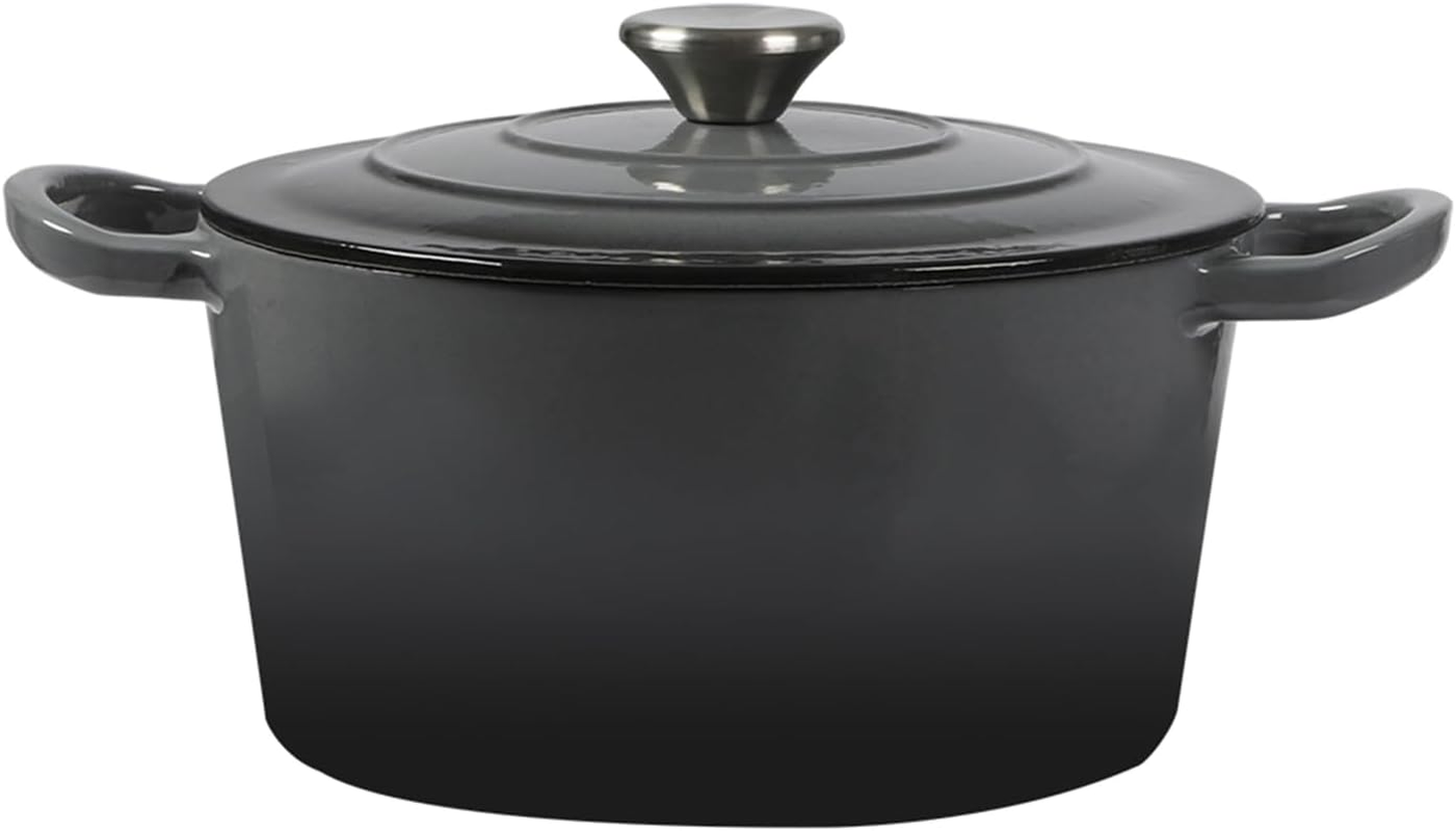 TOQUE Enameled Cast Iron Dutch Oven 3.5L Pot with Lid Kitchen Cookware Black, 3.7 Quart Camping Cooking Non-Stick Slow Cooker Shallow Pan, round Dutch Oven Pots for Bread Baking,Braise,Stew,Roast