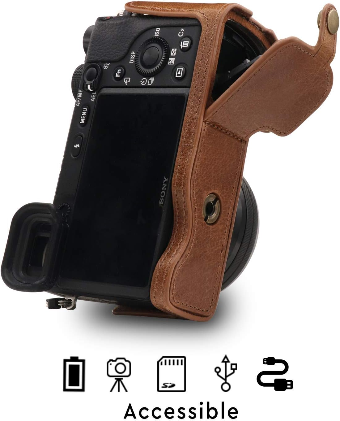 Megagear Ever Ready Genuine Leather Camera Half Case Compatible with Sony Alpha A6100, A6400