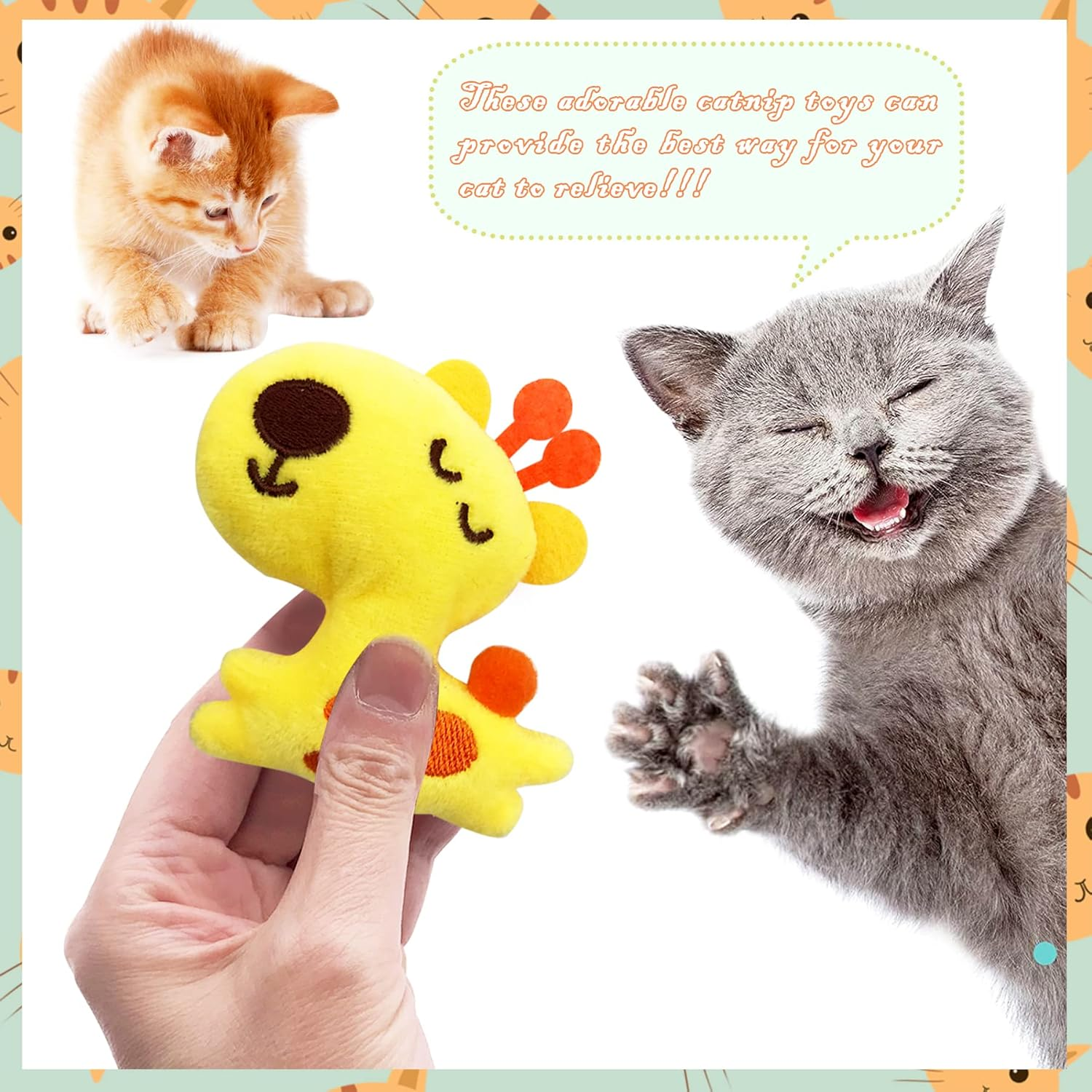 6Pcs Cat Catnip Toys with Bell for Indoor Cats Interactive Plush Stuffed Kitten Chew Bite Kick Toys Kitty Relieve Stress Cat Lovers Gifts - E Set10Pcs Fruit Animal Mixed image number 3