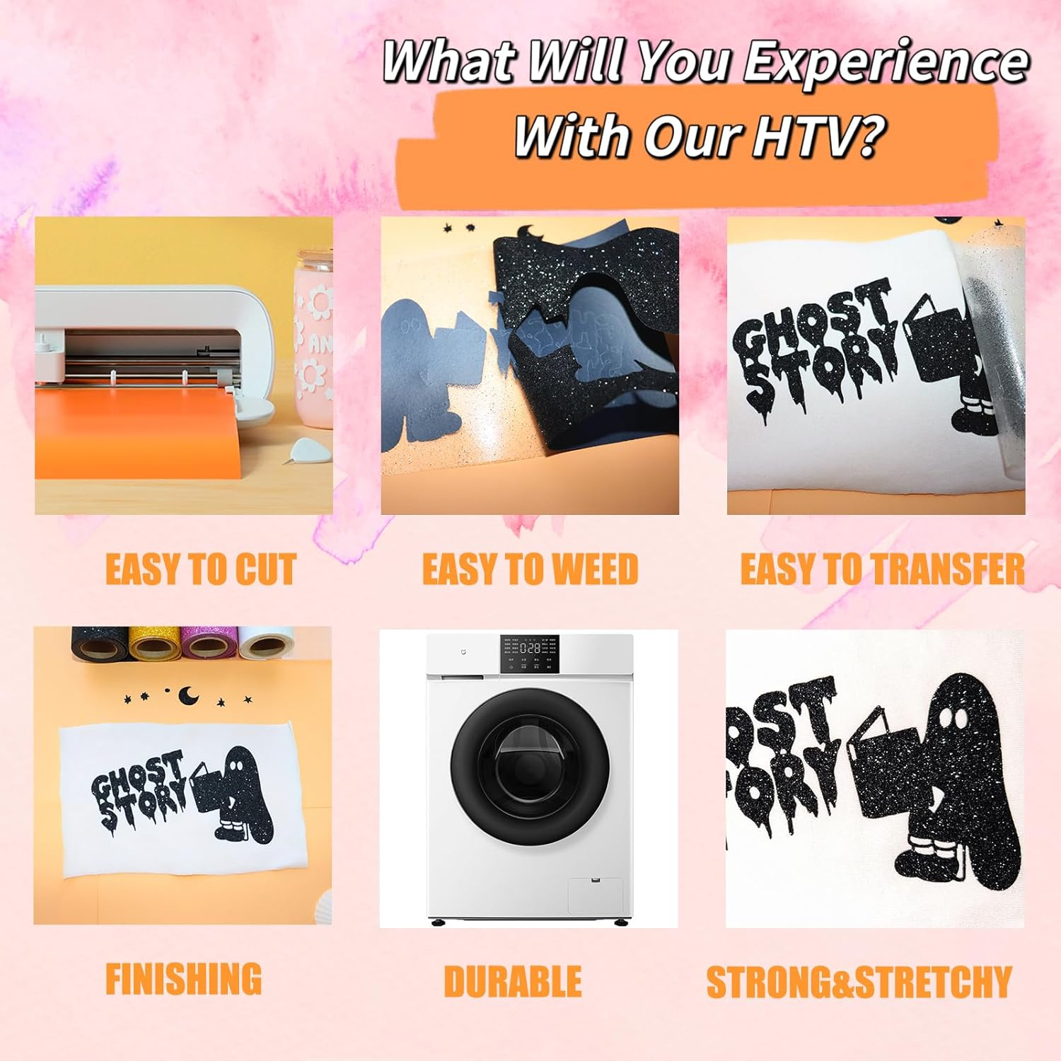 Glitter Heat Transfer Vinyl 12" X 5Ft Black Glitter Iron on Vinyl for T-Shirt, Sparkle HTV Vinyl for All Cutting Machine, Easy to Cut & Weed & Transfer DIY Craft Projects image number 2