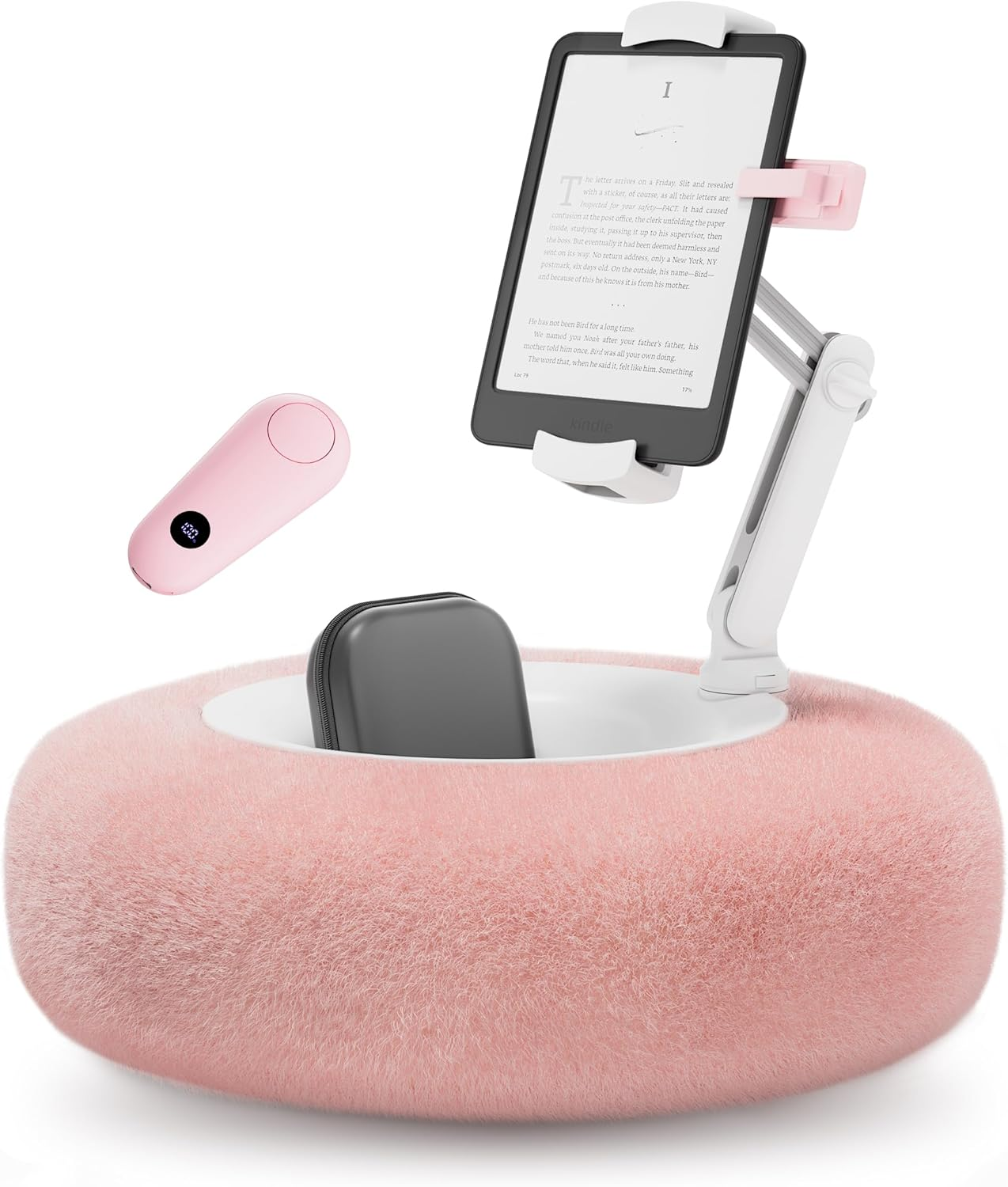 Tablet Pillow Stand with Kindle Page Turner for Reading in Bed, 360&deg;Adjustable Ipad Holder with Snack Bowl, Compatible with 4.7''-13''Kindle Accessories/Paperwhite/Ipad/Iphone/Samsung, Pink image number 2
