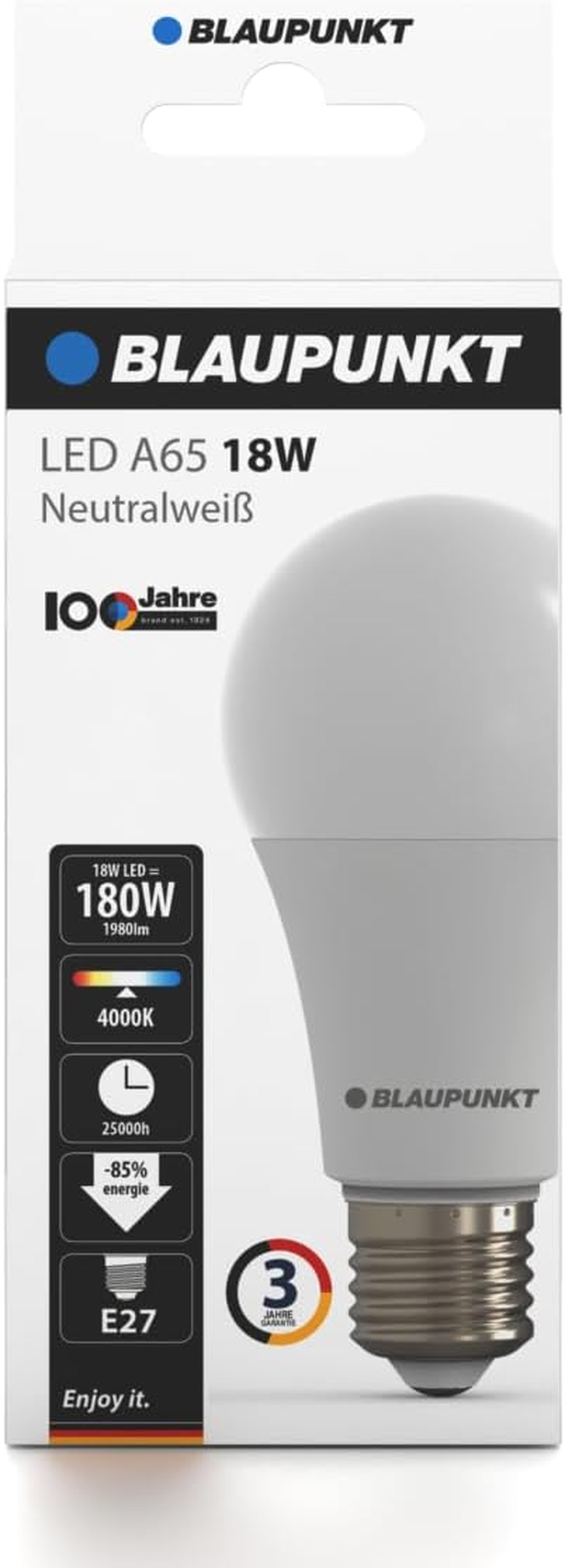 Blaupunkt LED Bulb A65 LED Lamp, E27 Base Screw, 18W, Replaces 180W Incandescent, Natural White 4000K, Neutral Daylight, Non-Dimmable, 1980 Lumen, Light, Room Lighting, 1 Piece (Pack of 1) image number 4