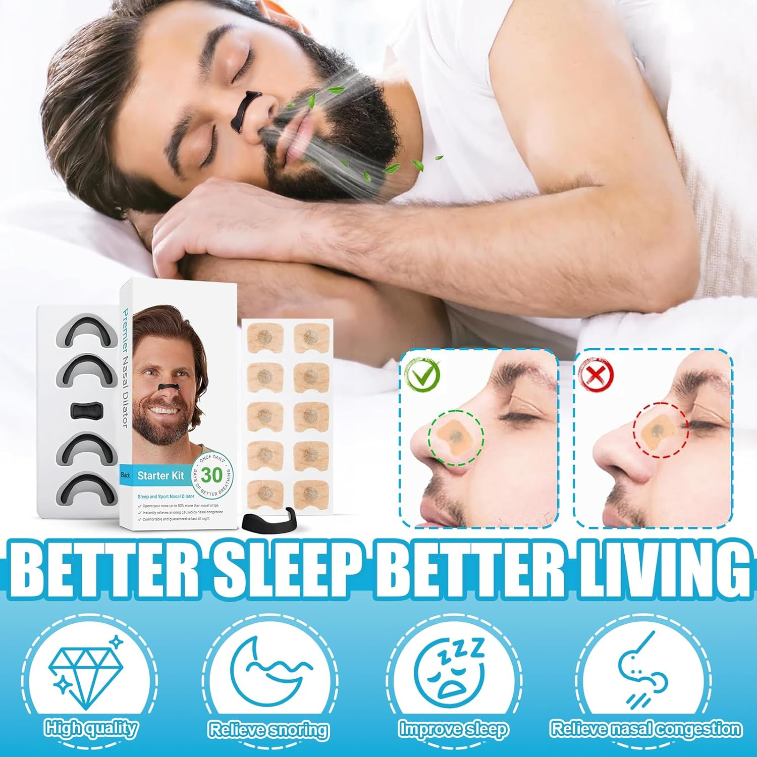 Nasal Strips，Magnetic Nasal Strips - Anti-Snoring & Better Sleep - Comfortable, Reusable Nose Strips with Improved Airflow, Portable Design for Travel & Home Use (60Pcs Black) image number 1