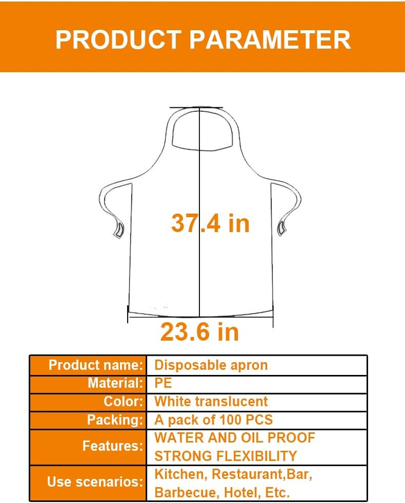 Unipleased Disposable Aprons (100 Count), Plastic Apron for Painting Party, Cooking, Housework, Picnic Etc.