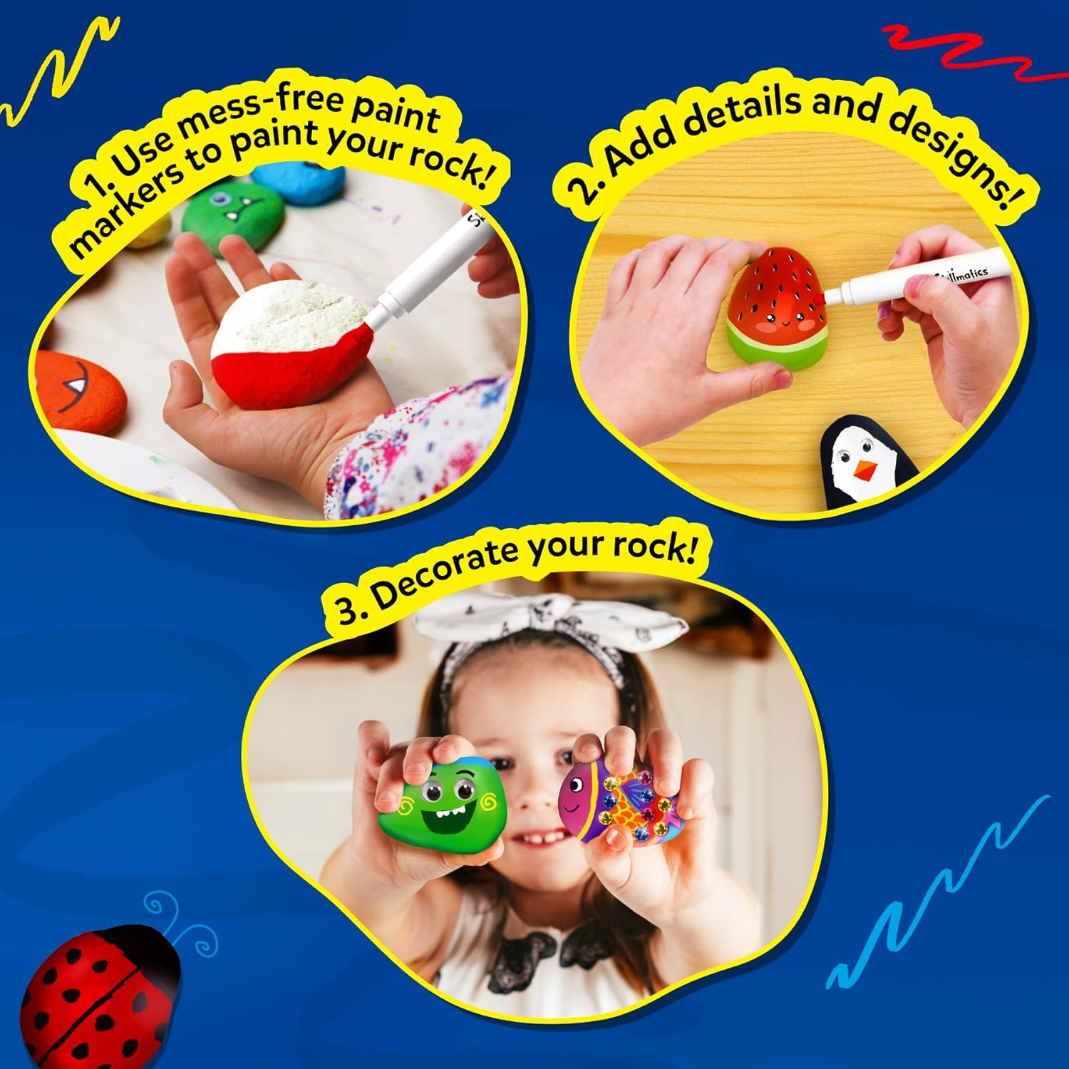 Skillmatics Rock Painting Kit - Mess-Free Art & Craft Activity for Girls & Boys, Craft Kits & Supplies, DIY Creative Activity, Gifts for Kids Ages 4, 5, 6, 7, 8, 9, 10, 11,12 image number 4