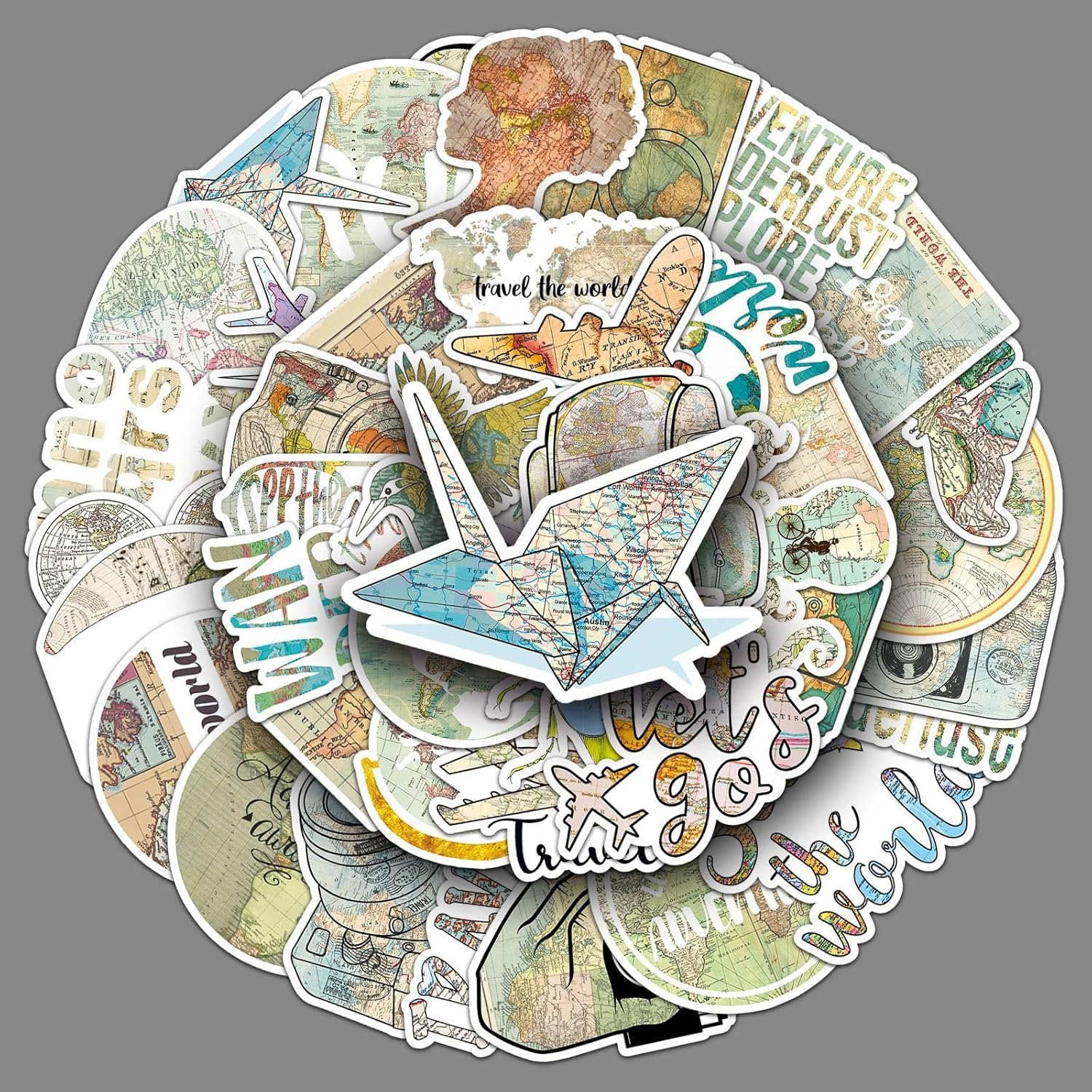 50 PCS Retro Map Stickers for Laptop,Phone,Luggage,Computer,Bicycle,Skateboard,Water Bottle Decals for Children,Teens,Adults,Boys,Girls,Kids Vinyl Waterproof Stickers - Coffee Stickers image number 7