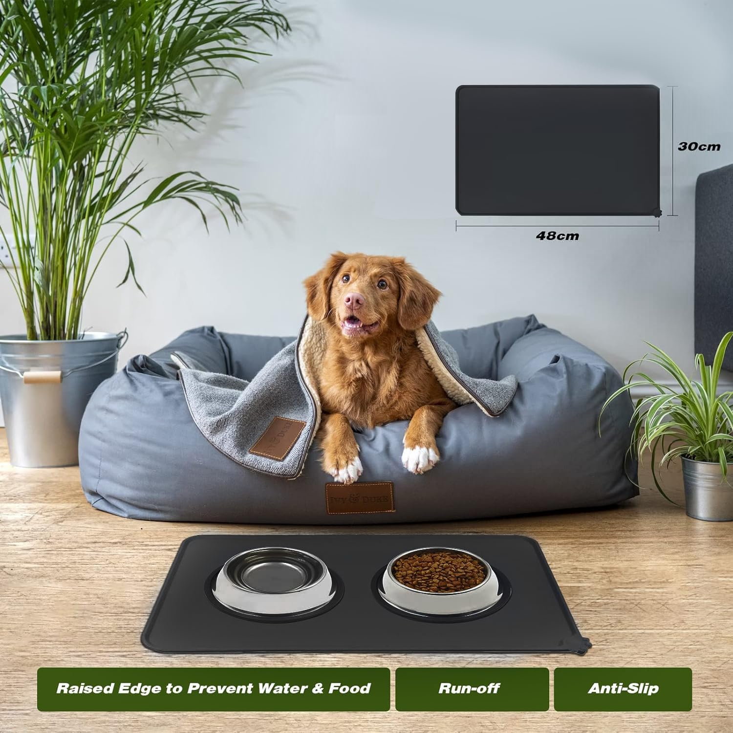 Mumoo Bear Dog Cat Silicone Food Mat Waterproof Anti-Slip Silicone Resistant Raised Edge Pet Feeding Mats, Pet Bowl Mat Anti-Messy and Prevent Spill on Floor Easy Clean Cat Dog Bowl Mats image number 2