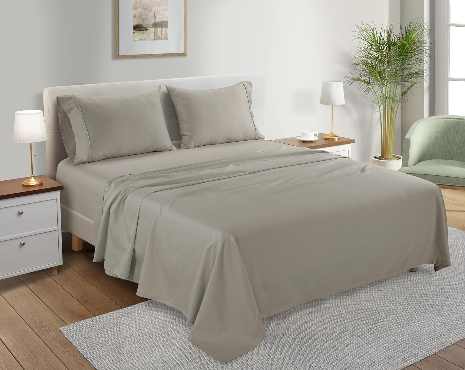 CHATEAU HOME COLLECTION Queen Sheet Set, Ultra Luxury Tencel, 4 Piece, White, Solid, Queen Size, Breathable, Cooling, Deep Pockets, Superior Softness
