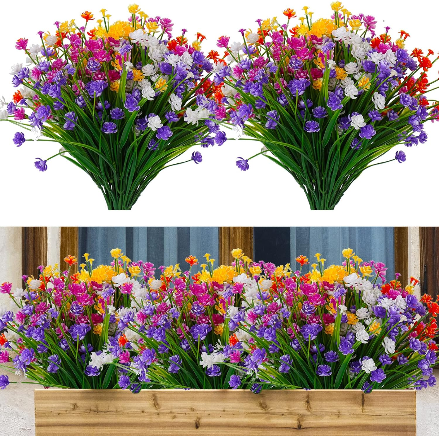 Artificial Flowers for Outdoors UV Resistant Fake Flowers Greenery Shrubs Plants for Hanging Planter Porch Patio Window Box Decoration 10 PCS(5 Colors)