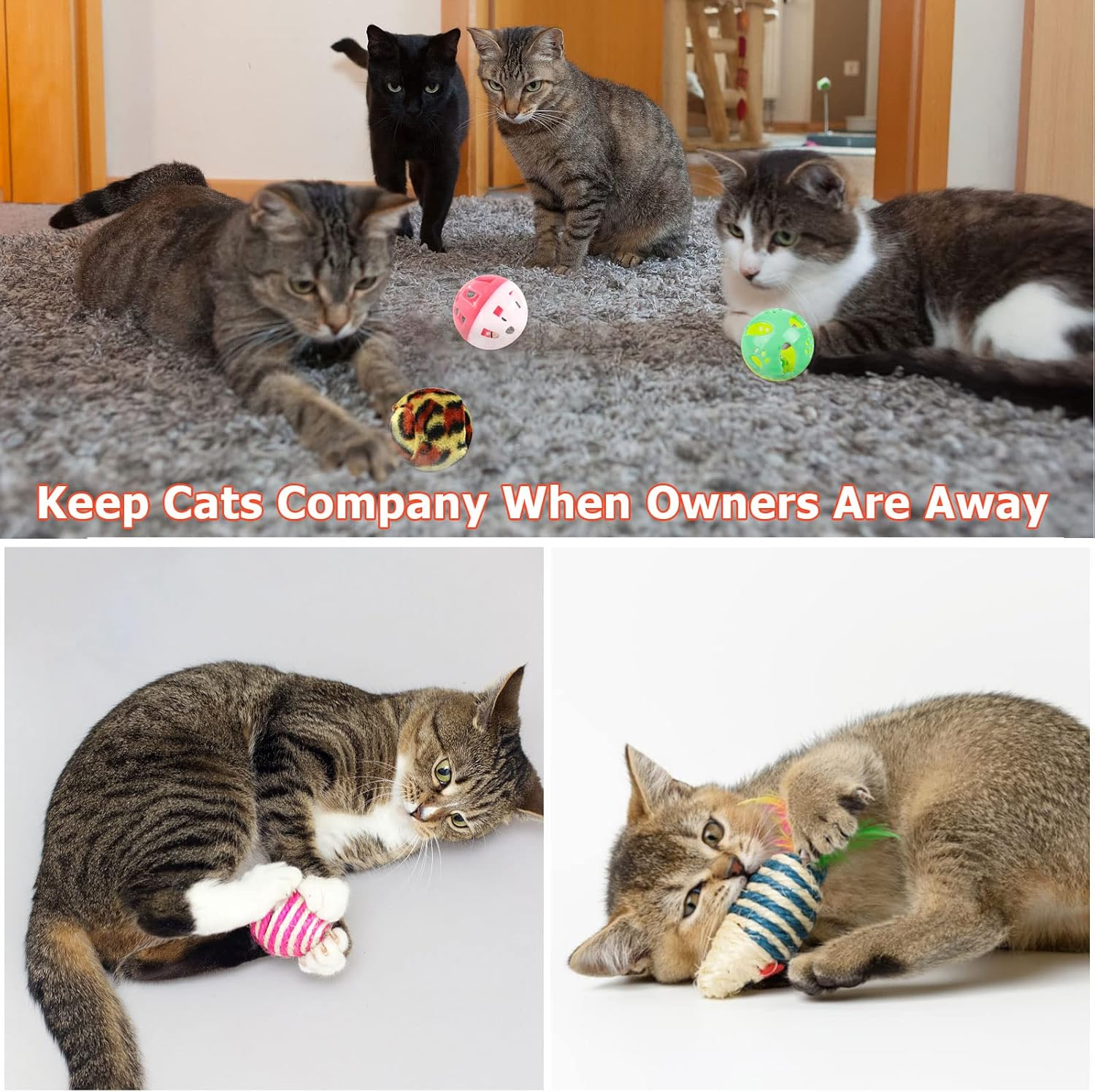 12 PCS Cat Toys Assortments for Indoor Cats, Variety Interactive Kitten Toys for Bored Indoor Cats Chase and Exercise, Cat Feather Teaser Fluffy Mouse Crinkle Balls Cat Bell Balls Fuzzy Ball (12Pcs) image number 6