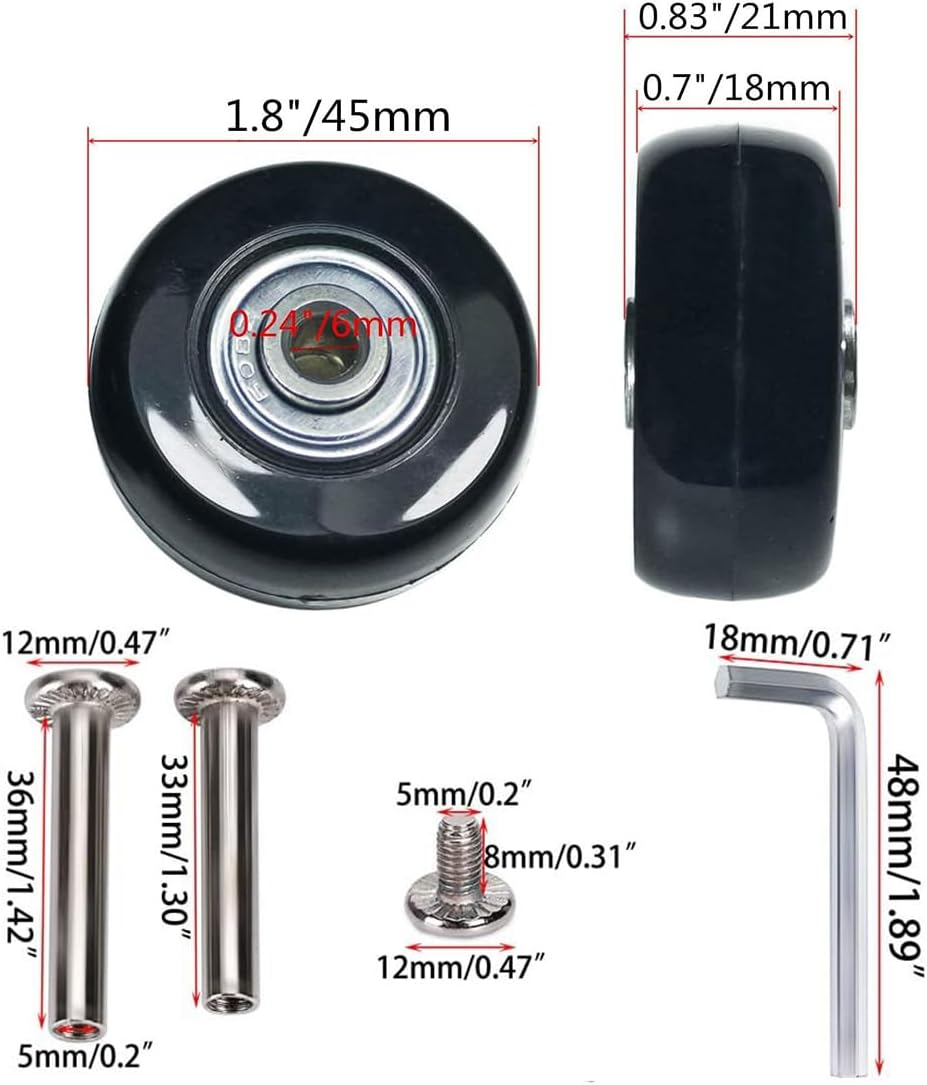 4 Wheels Wear-Resistant Mute Luggage Suitcase Replacement Wheels Rubber Swivel Caster Wheels Repair Kits (45Mm X 18Mm Set of 4) image number 4