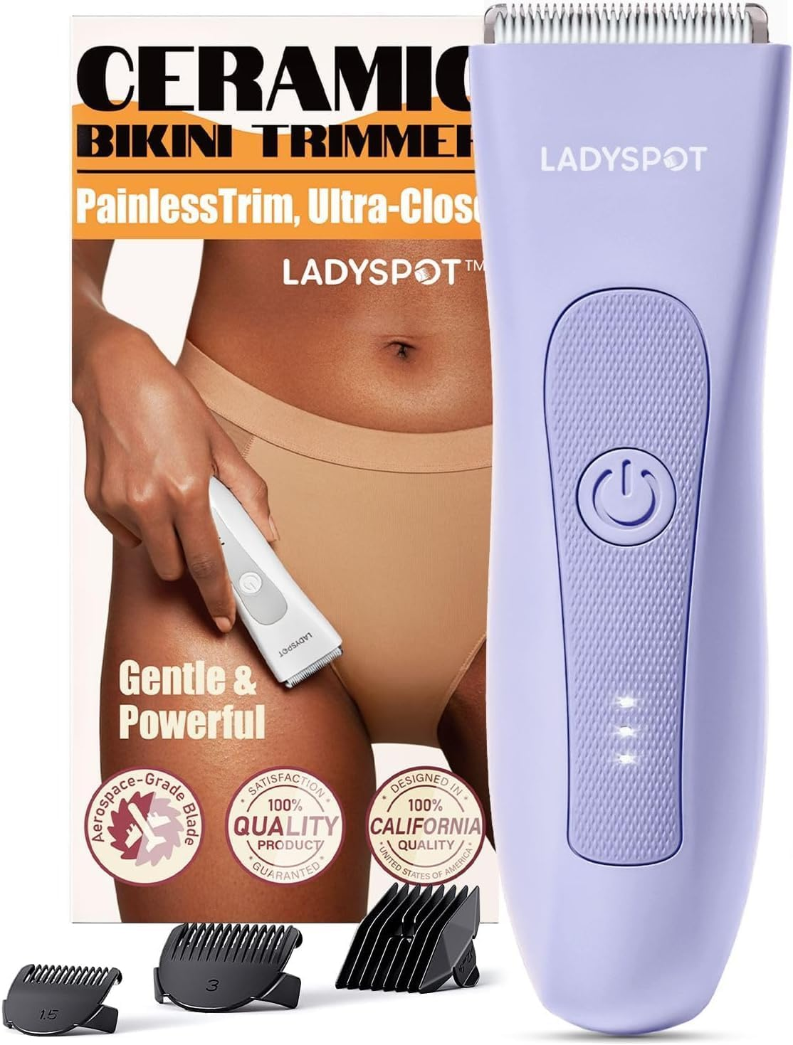 Bikini Trimmer for Women, LADYSPOT&trade; Lady Shavers for Women Rechargeable Bikini Shaver for Pubic Hair with 3 Guards and Hypoallergenic Ceramic Blade, Wet/Dry Lady Razors for Body, Legs, Bikini image number 4