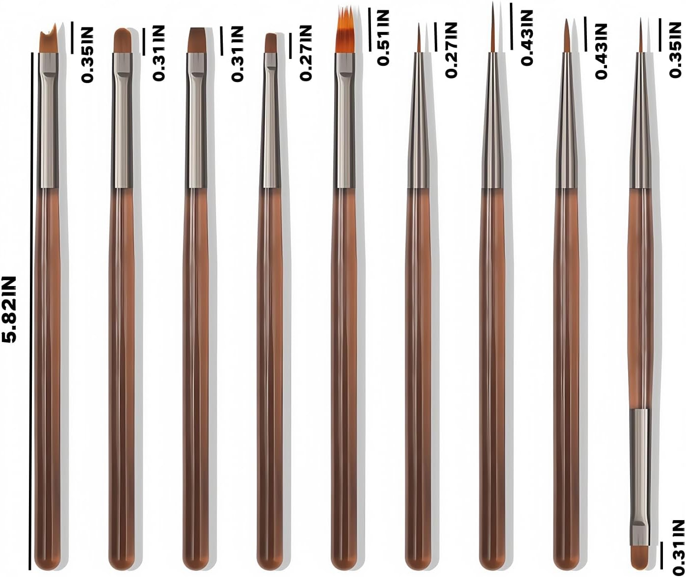 9-Piece Nail Art Brushes Set, Nail Design Tools Kit with Acrylic Nail Brush, Gel Brush, Nail Pen, Manicure Tools for Salon and Home Use, Suitable for Professionals and Beginners image number 3