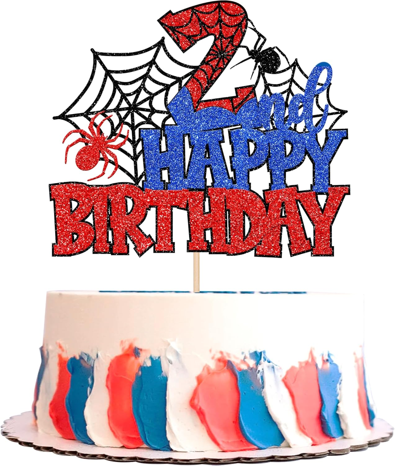 SYKYCTCY 1 Pack Spider Happy 5Th Birthday Cake Topper Glitter Spooky Party Cake Picks for Spider Theme 5Th Birthday Baby Shower Boys Girls Kids Party Supplies