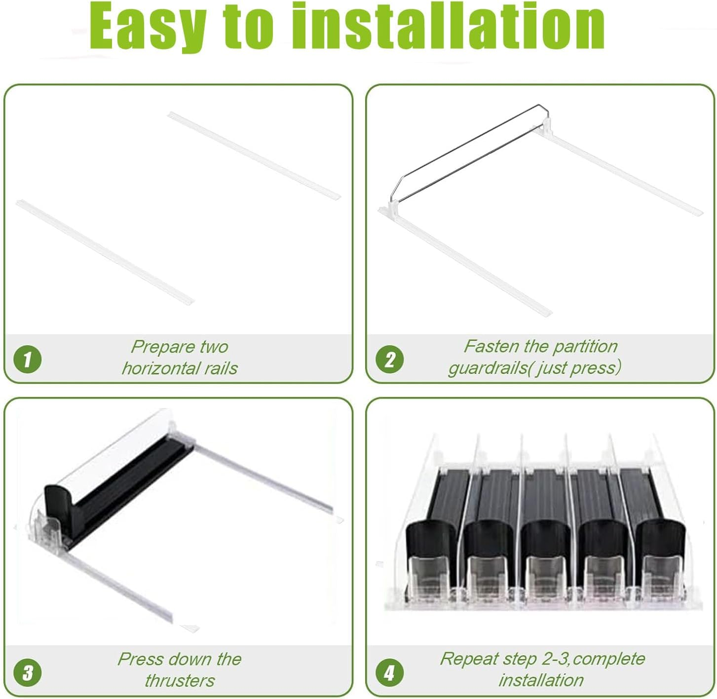 WADY Drink Organizer for Fridge, 3 Rows Soda Can Dispenser for Refrigerator, Automatic Glide Organizer for Refrigerator, Width Adjustable Drink Dispenser, Self - Pushing Soda Can Dispenser (Black)