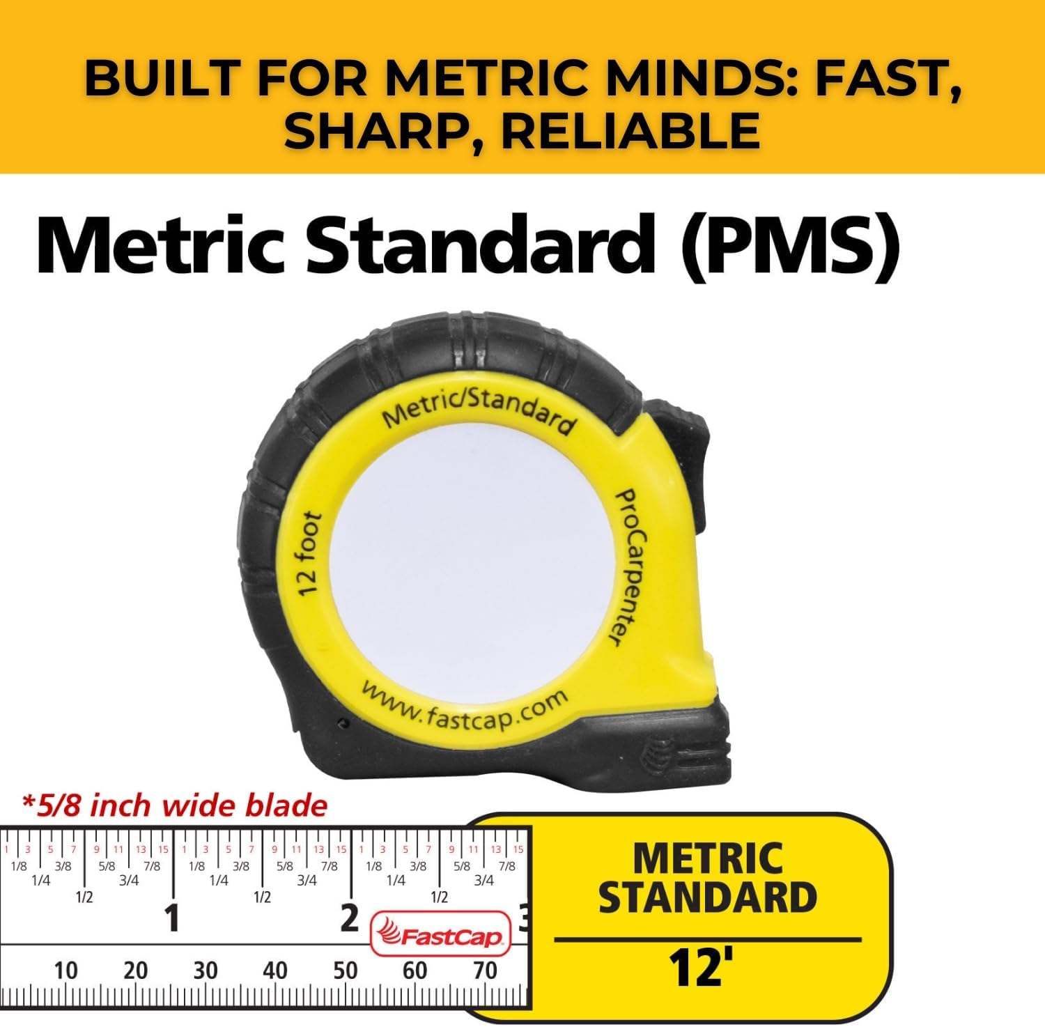 Fastcap Procarpenter Metric/Standard Measuring Tape - Ideal for Professionals and Home Improvement - with Lever Action Belt Clip and Dual Locking System - 12' - 99954 image number 3