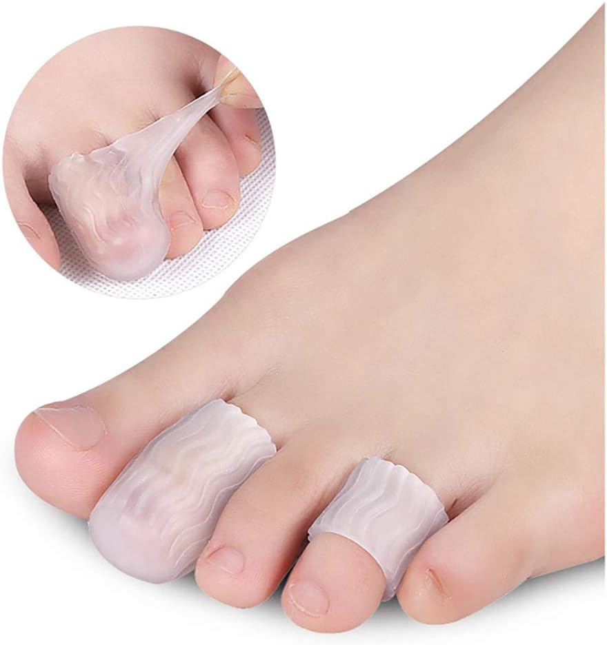 5 Pair Toe Protector Gel Cover Cap Pain Relief Preventing Blisters Corns Nail Tools Foot Care Toe Separators (Translucent) - Beige image number 4