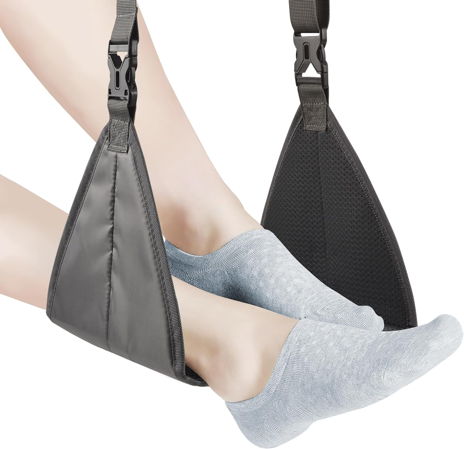 Portable Airplane Footrest with Stable Base - Adjustable Travel Foot Hammock Prevents Leg Clashing, Carry-On Essentials for Flight, Train & Office Use (Grey) image number 2