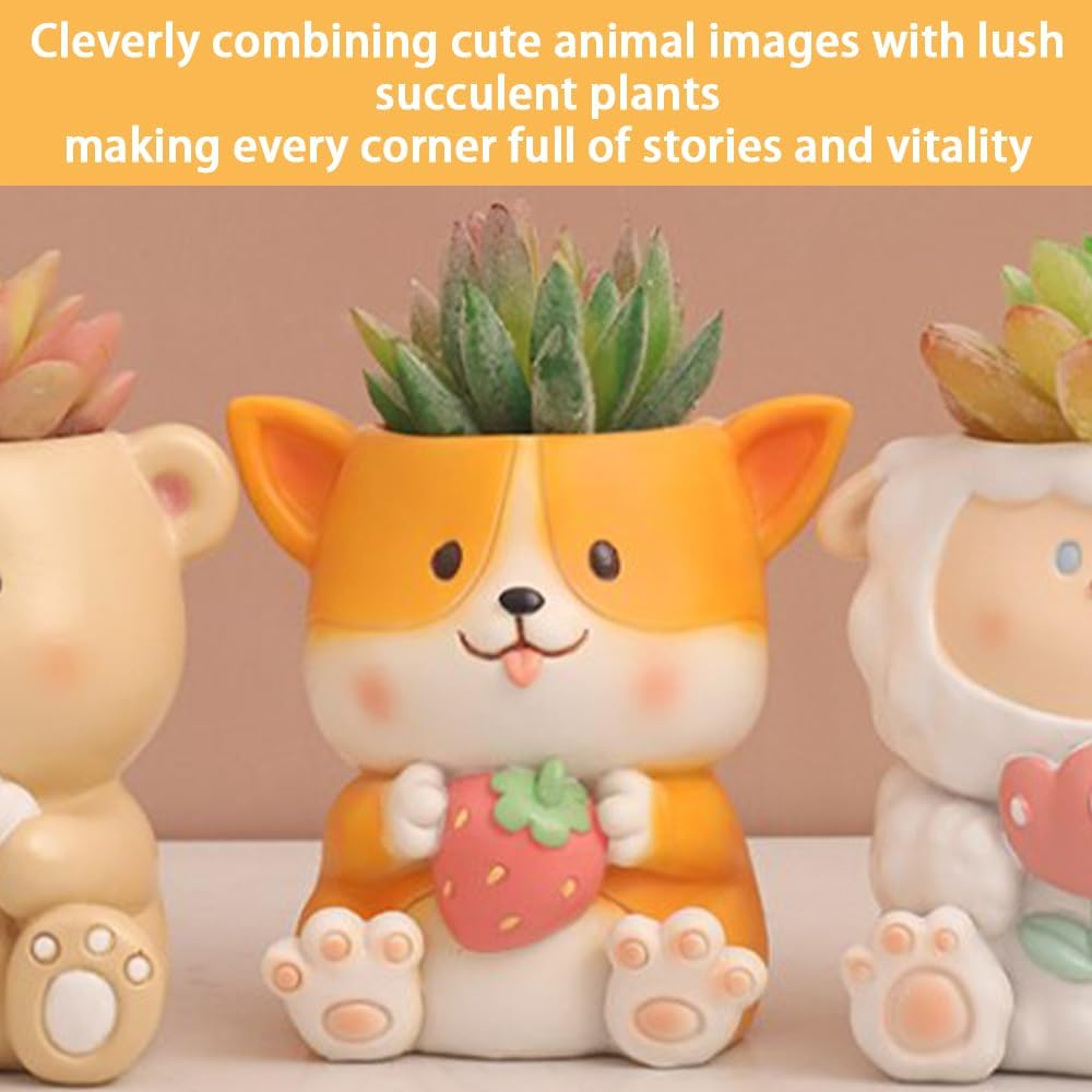 Corgi Ceramic Succulent Planter Pots with Drainage Hole, Handicraft Plant Holder Container Small Succulent Pot Mini Plant Flowerpot Cactus for Home Office Garden Decoration 9X7X9.5 Cm image number 2