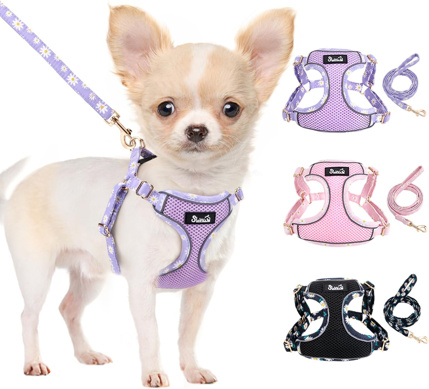 AUTOWT No Pull Dog Harness with Leash Set, Adjustable Breathable Soft Suede Puppy Harness, Reflective Lightweight Pet Harness Vest for Extra Small Medium Dogs Outdoor Walking Training (Pink, XS)