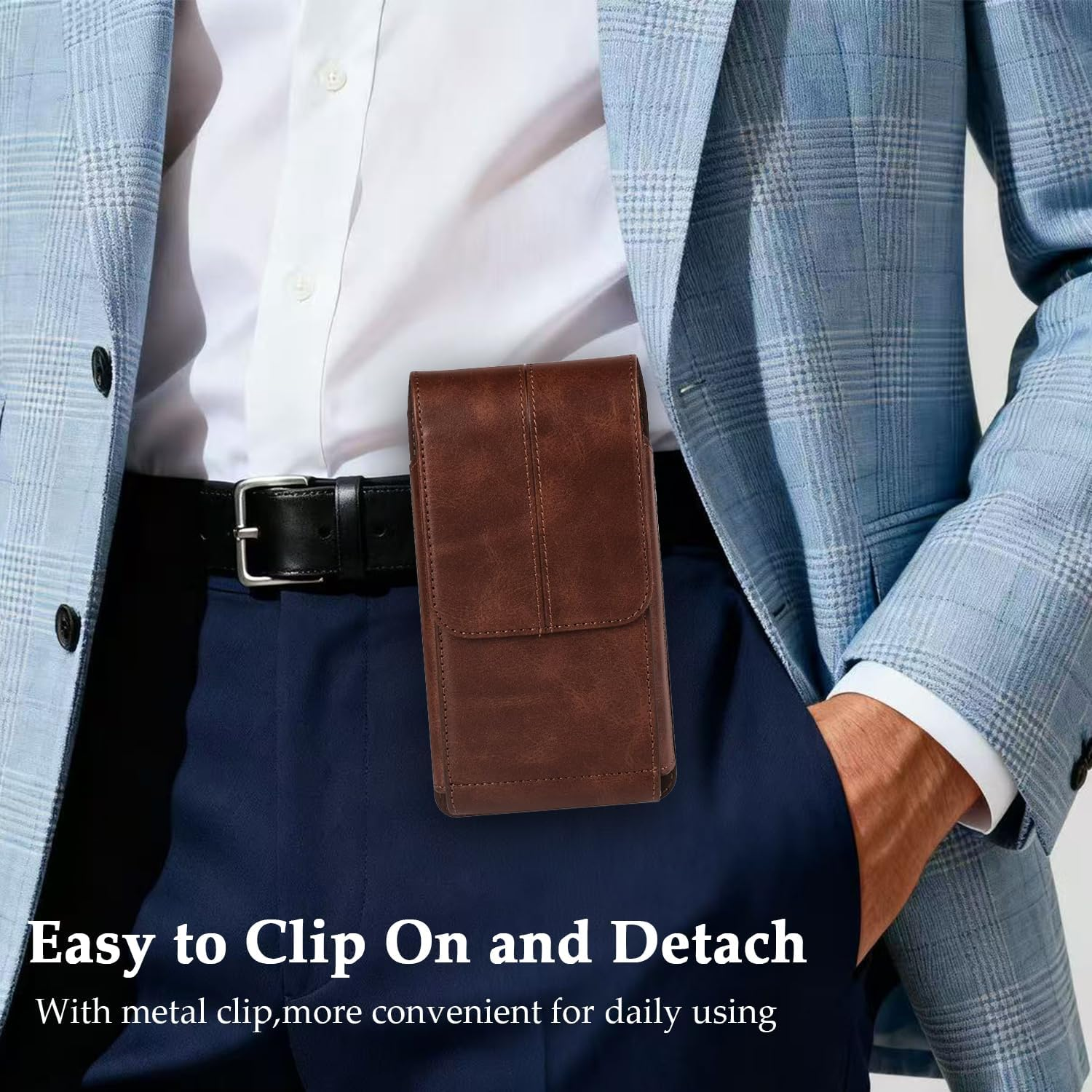 Cell Phone Pouch Leather Belt Holster Case Compatible with Samsung Galaxy S25/S24/S23/S22/S21/S20 Ultra, Cell Phone Belt Holder with Clip & Card Slots for Men Women Pouch Phone Sleeve Waist Bag, Brown image number 5