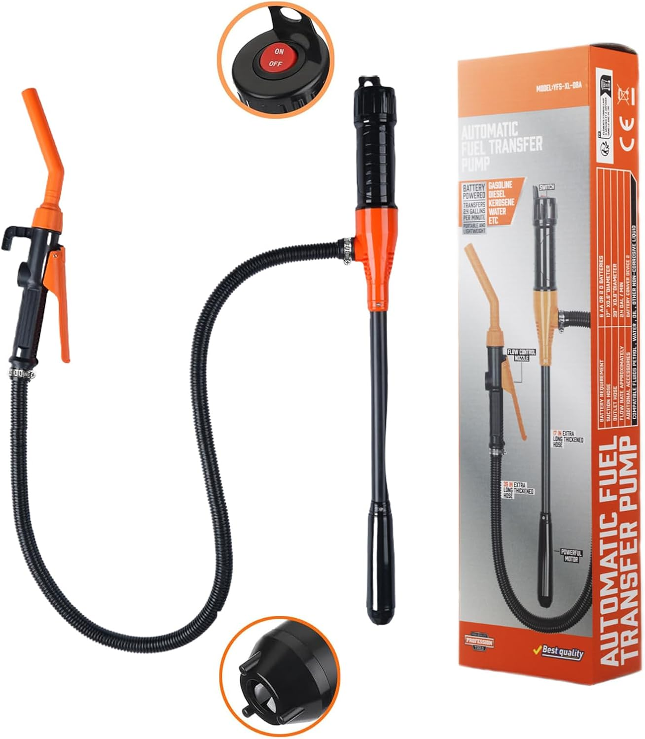 Electric Transfer Pump,Portable Power Battery Pump with Flow Control Nozzle,2.4 Gallons/Min Battery Operated Electric Siphon Pump,Fuel Transfer Pump Suitable for Cars,Motorcycles,Boats image number 5