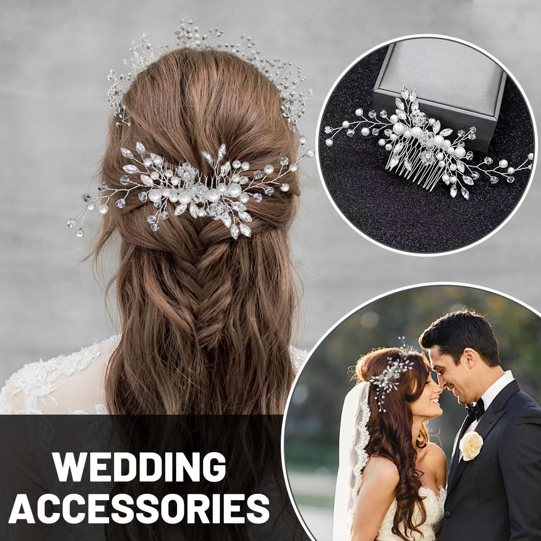 Flower Wedding Hair Comb Silver Pearl Headpiece Bridal Hair Accessories for Women and Girls image number 3