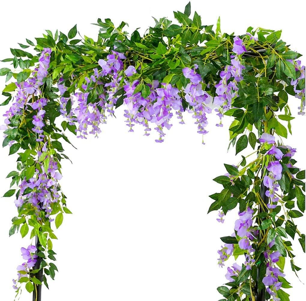 4Pcs 6Ft/Piece Artificial Wisteria Flowers Garland Artificial Vine Rattan Hanging Flower for Wedding Party Home Garden Wall Arch Floral Decoration (Purple)