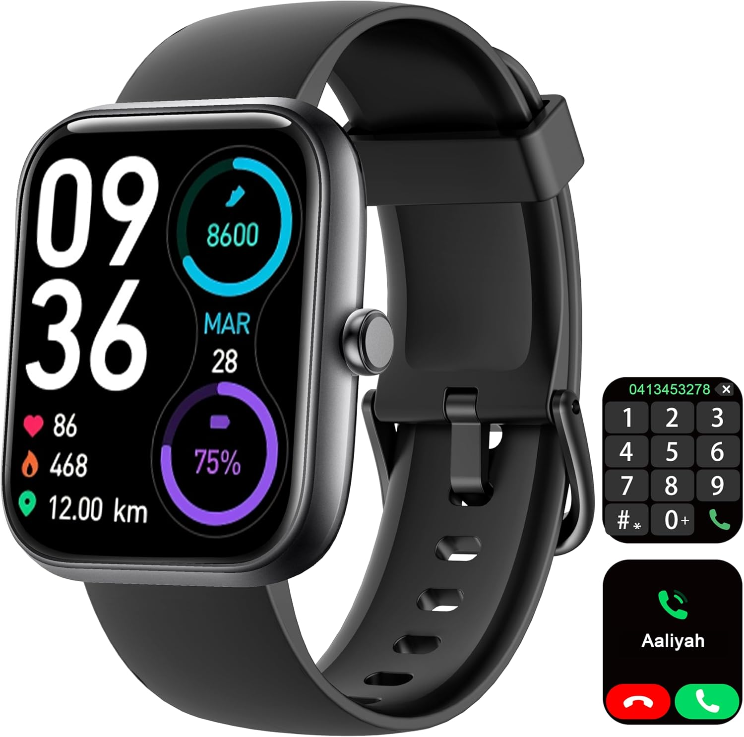 Smart Watch, 1.83" Smartwatch Women Men Answer Make Calls, Alexa Fitness Watch, IP68 Waterproof Fitness Tracker Watch, Heart Rate Monitor, 100+ Sports Pedometer Watch, Timer for Android & Ios Phone