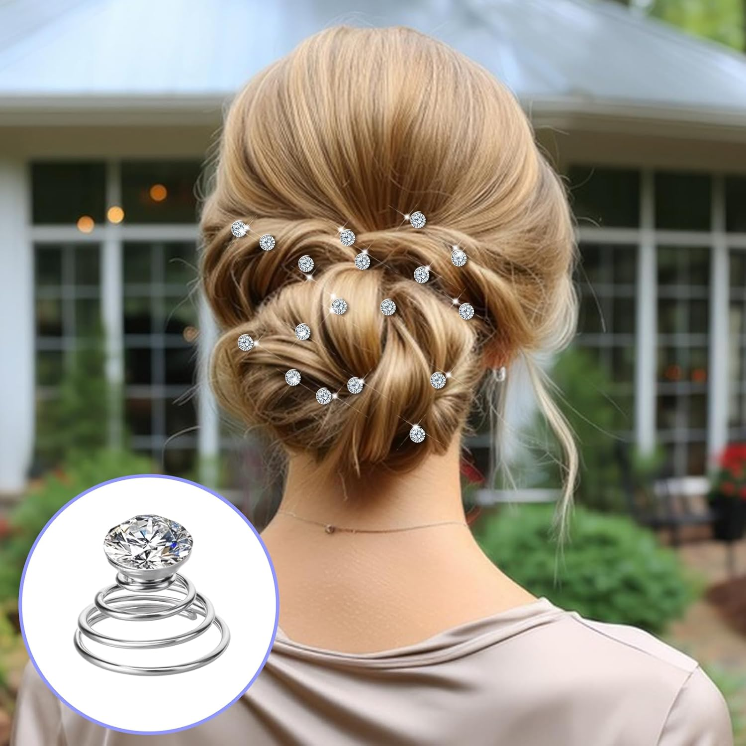 Spiral Rhinestone Hair Studs Set, 60PCS Gems Rhinestone Twister Hair Pins Pearl Flower Jewels Hair Pin Crystal Diamond Spiral Twist Hairpin Wedding Hair Accessories for Wedding Party Bridal Women Prom image number 3