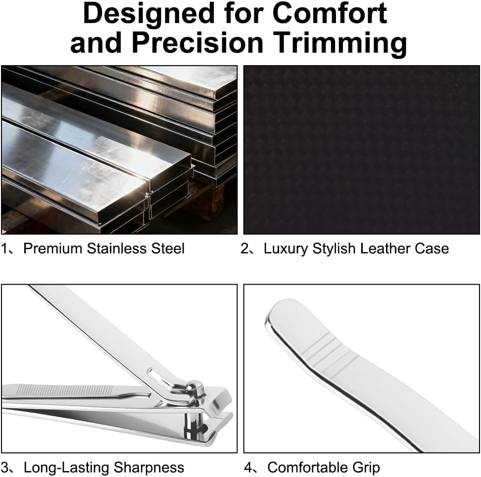 AYBUY Manicure Set, 9Pcs Nail Clippers Pedicure Kit, Portable Nail Trimming Set,Stainless Steel Grooming Tools with Fine Leather Case, Professional Tools Gift for Men Women Friends and Parents image number 2